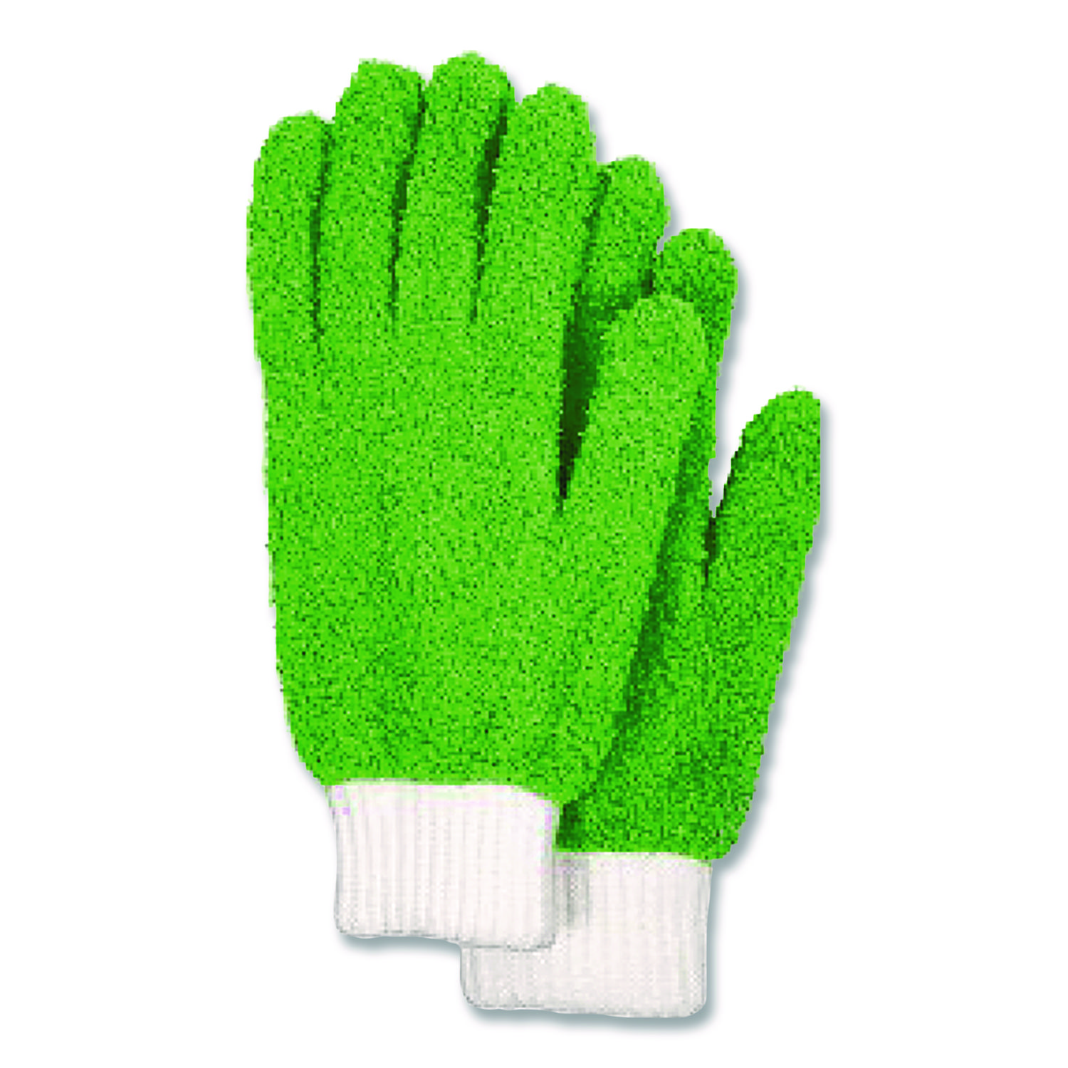 Microfiber Dusting Gloves, Green with White Cuffs, 2 Gloves
