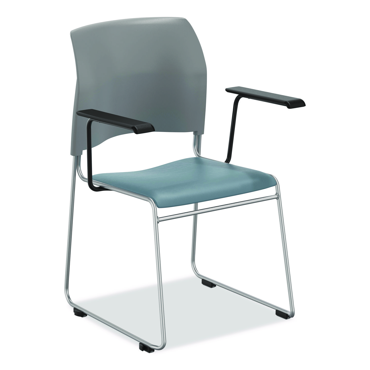 8700 Series Cafetorium Chair w/Armrests, Supports 500 lbs, 18" Seat Ht, Blue Seat, Gray Back, Silver Base, 4/CT, 2 CT/Bundle