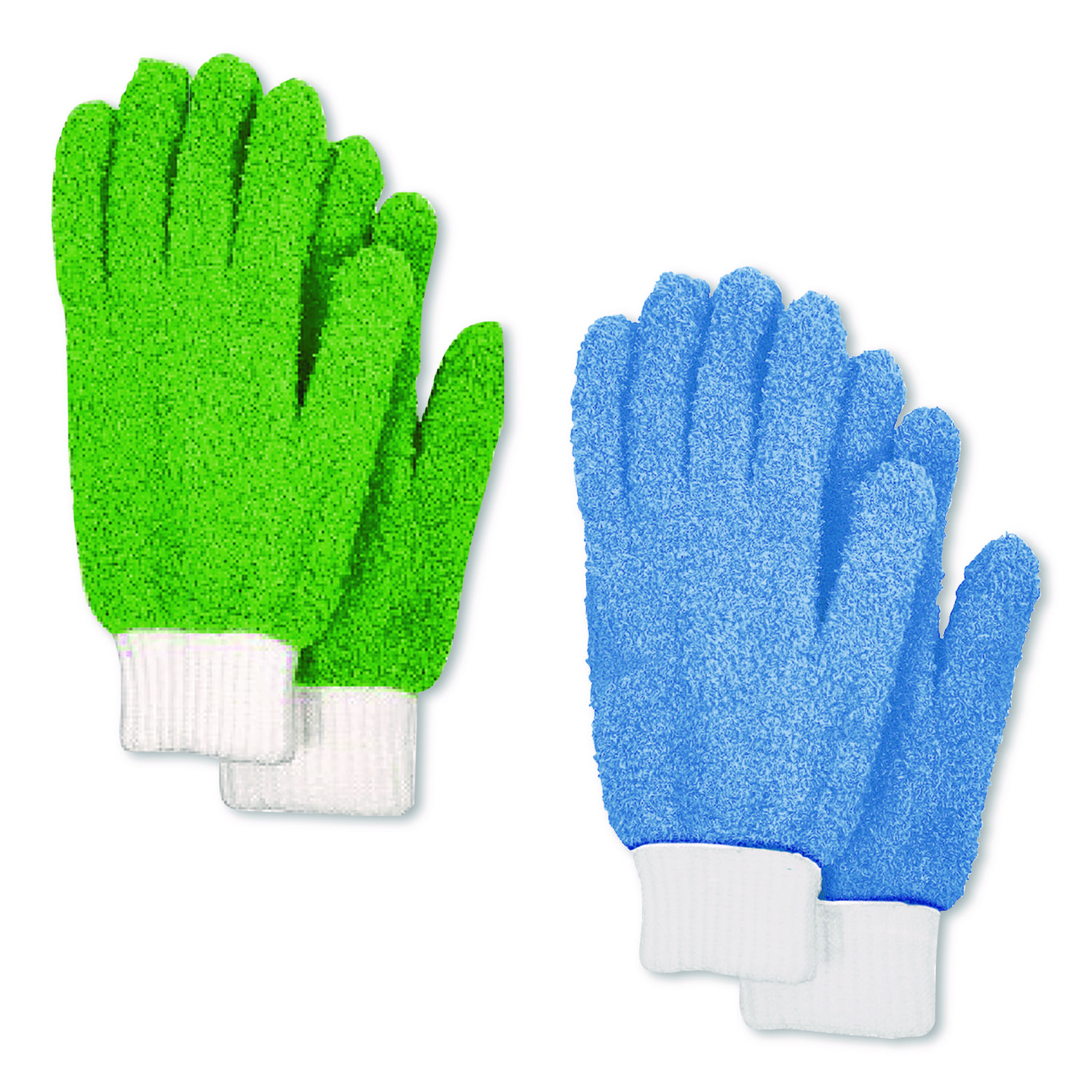Microfiber Dusting Gloves, 2 Blue Gloves with White Cuffs, 2 Green Gloves with White Cuffs