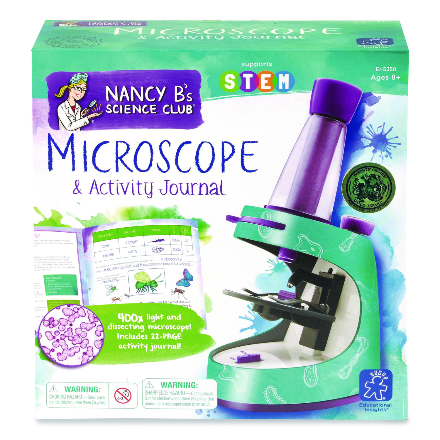 Nancy B's Science Club Microscope and Activity Journal, Ages 8 and Up, 30x to 400x Magnification, 8.7 x 9.2 x 4.3, Blue