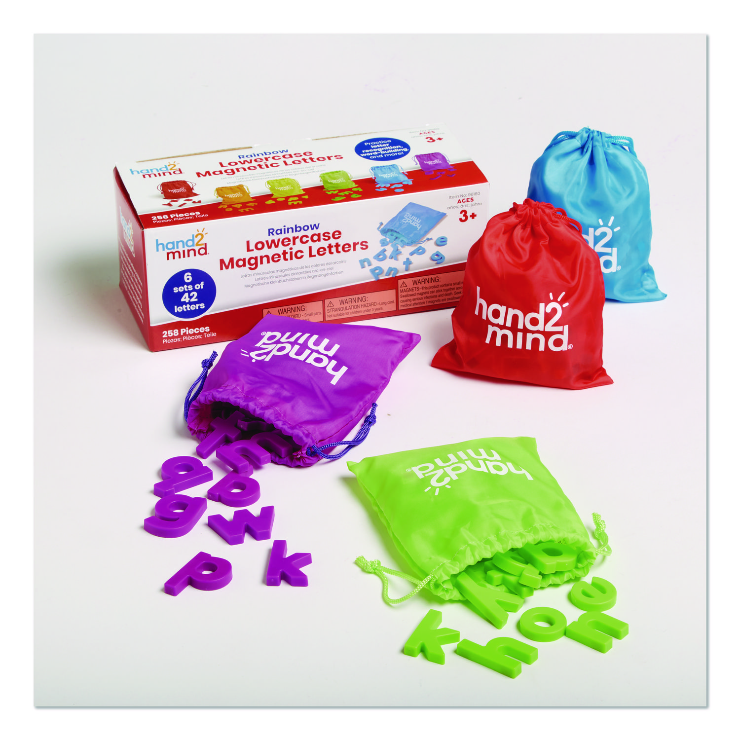 Rainbow Lowercase Magnetic Letters, 1.5" Tall, Assorted Color Characters, 6 Sets of 42 Pieces