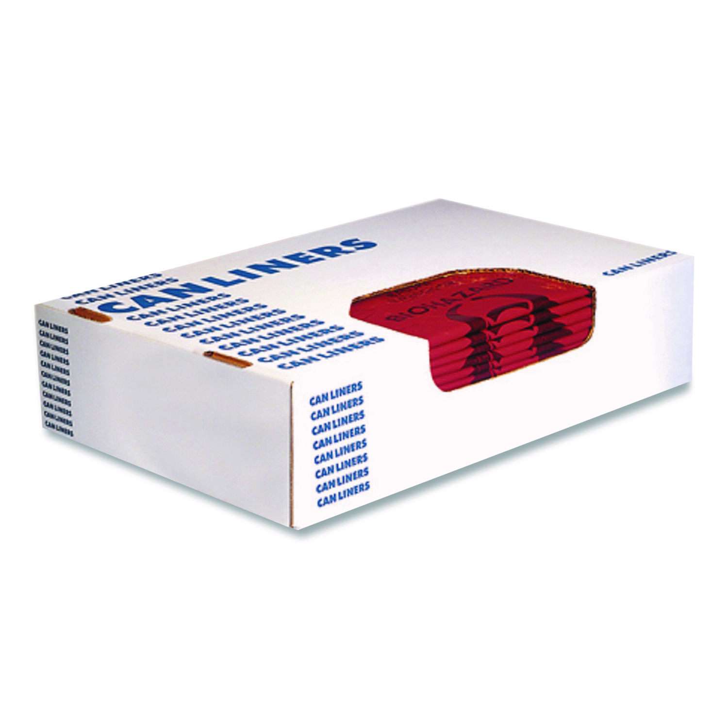 Healthcare Biohazard Printed Low-Density Can Liners, Biohazard, 45 gal, 1.3 mil, 40 x 46, Red, Flat Pack, 200/Carton