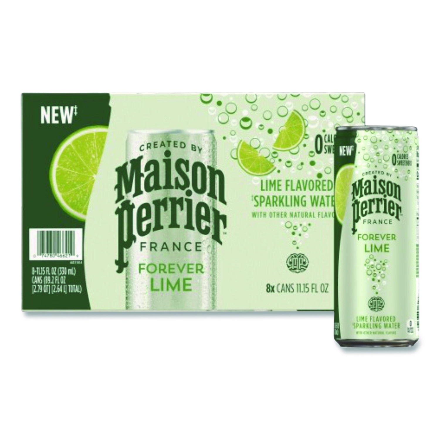 Maison Perrier Sparkling Water,11.15 oz Can, Lime, 8 Cans/Box
