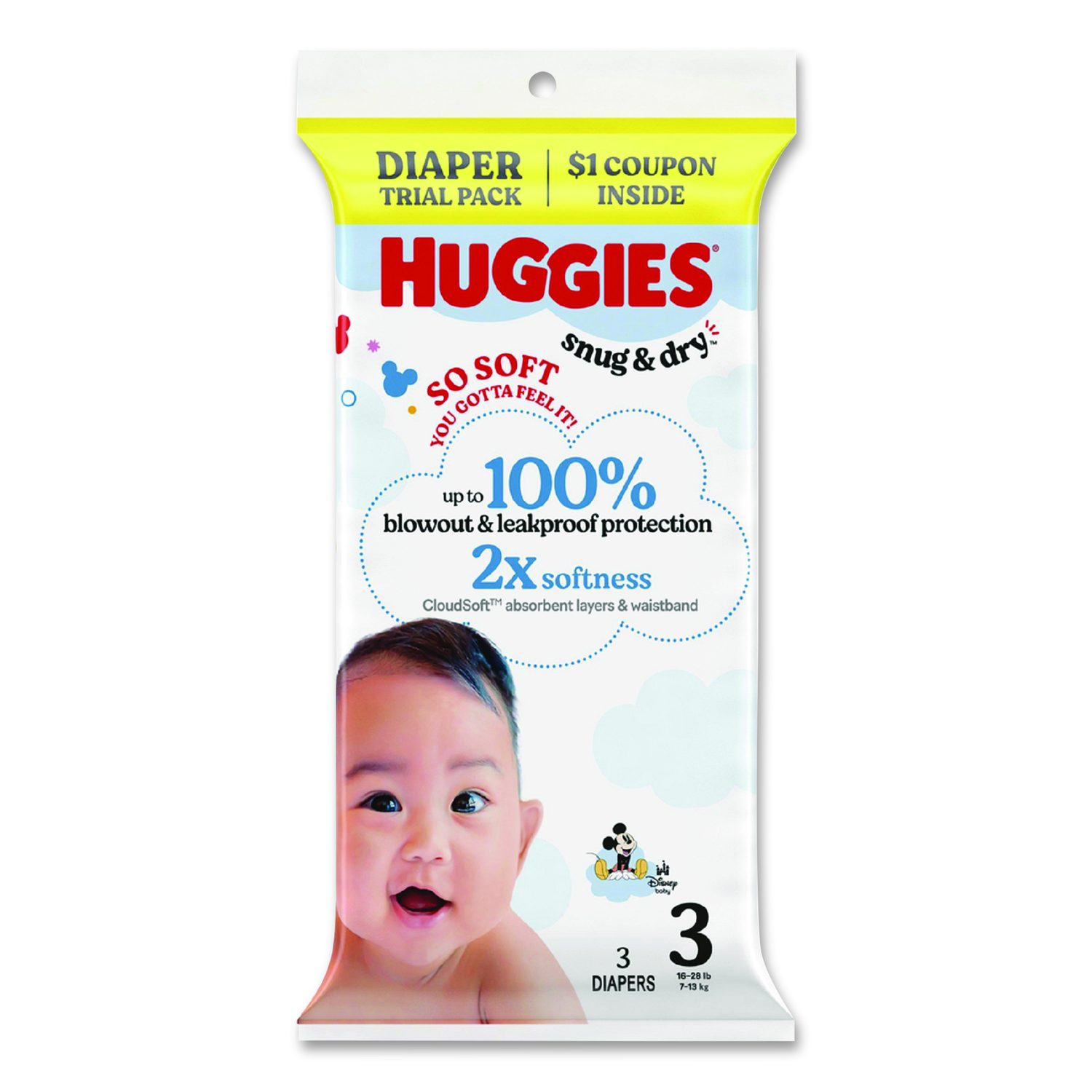 Snug and Dry, Size 3, 16 lbs to 28 lbs, Disney Design, 3 Diapers 