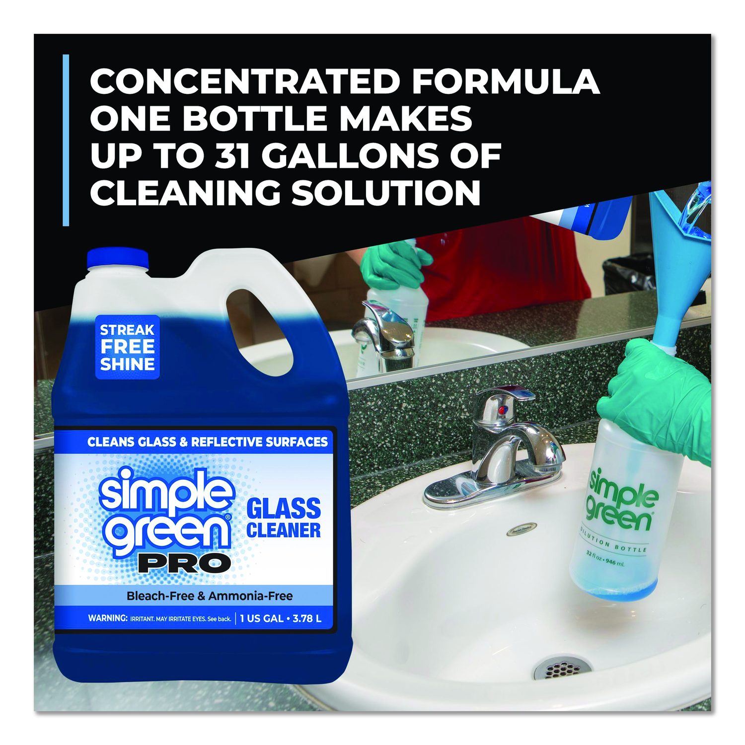 Pro Glass Cleaner, 1 gal Bottle, 4/Carton - TEK Distributors