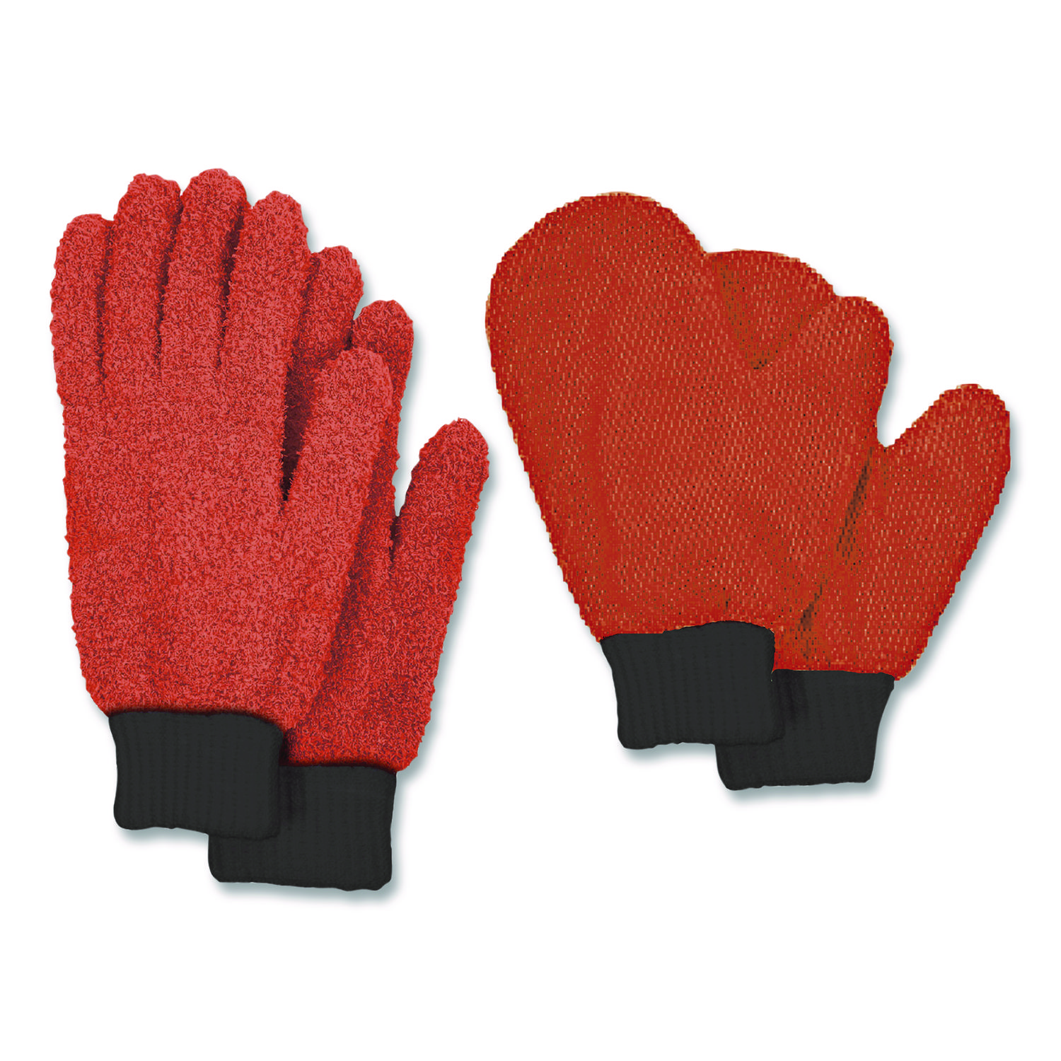Microfiber Dusting Gloves and Mitts, Coral with Black Cuffs, 2 Gloves, 2 Mitts