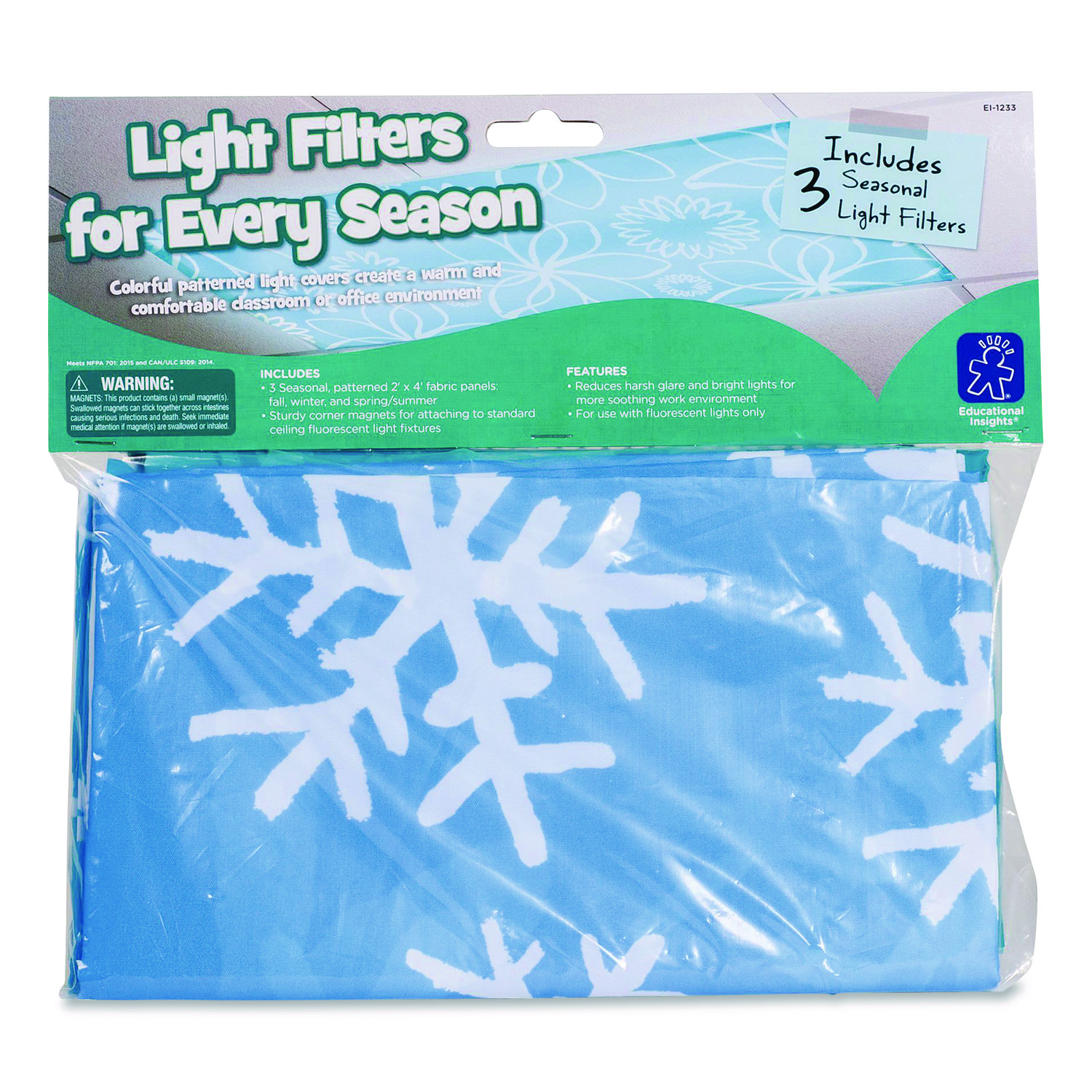 Fluorescent Light Filter Covers, Rectangular, Seasonal Designs, Blue, 3 Covers