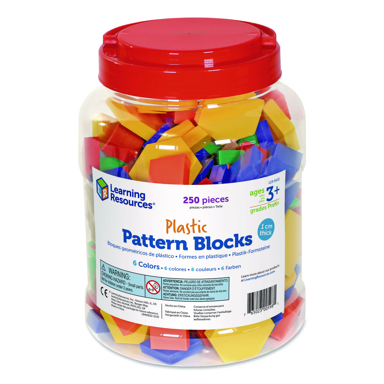 Plastic Pattern Blocks, Grades Pre-K to 2, 250 Pieces