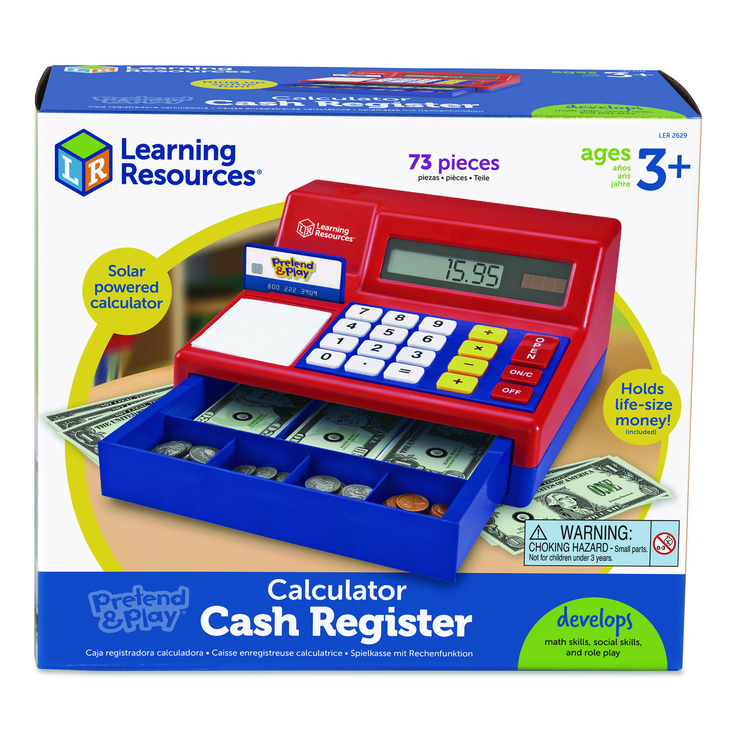Pretend and Play Calculator Cash Register, Grades Pre-K to 2, 73 Pieces