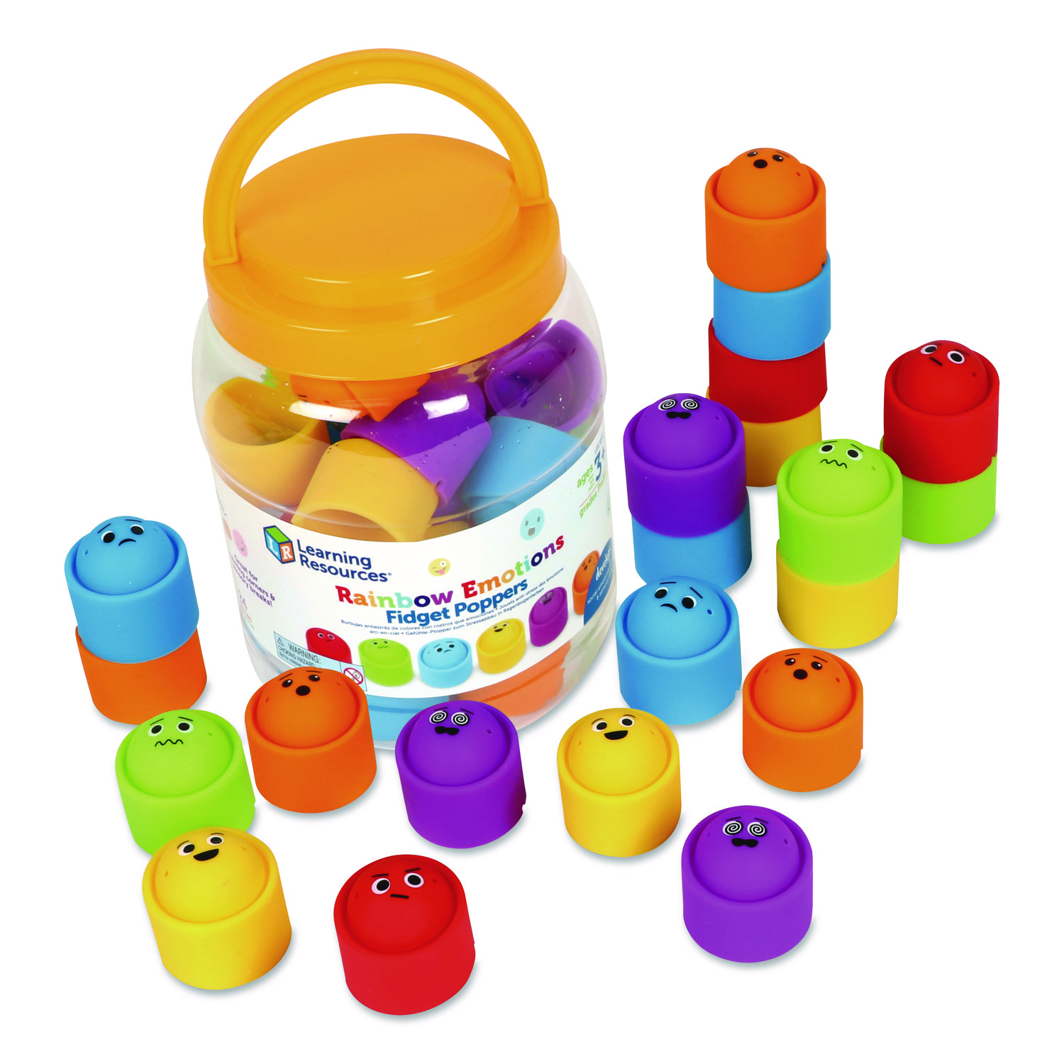 Rainbow Emotion Fidget Popper Classroom Set, Ages 3 and Up, Assorted Colors, 24 Pieces