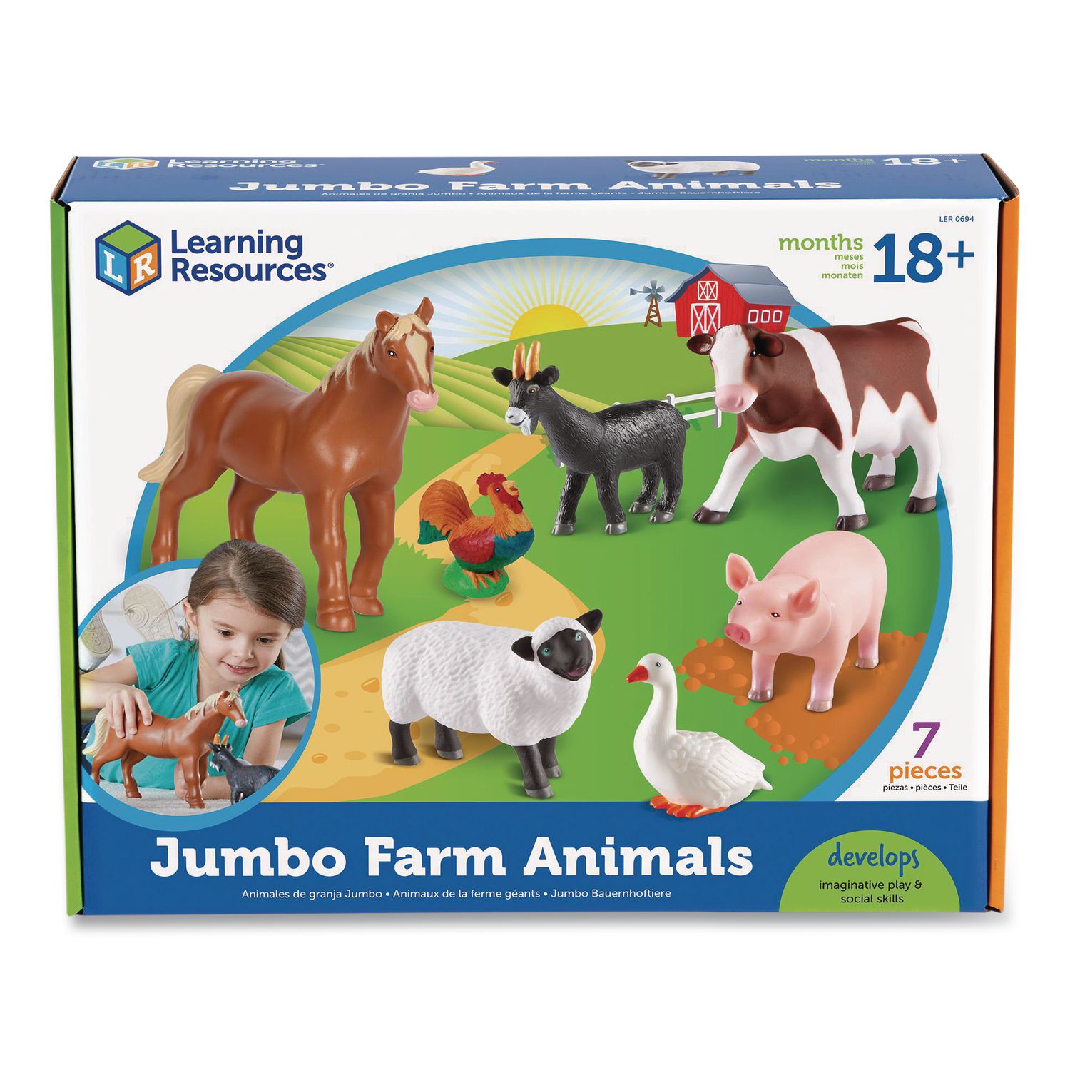 Jumbo Farm Animals, Grades Pre-K to 3, 7 Pieces