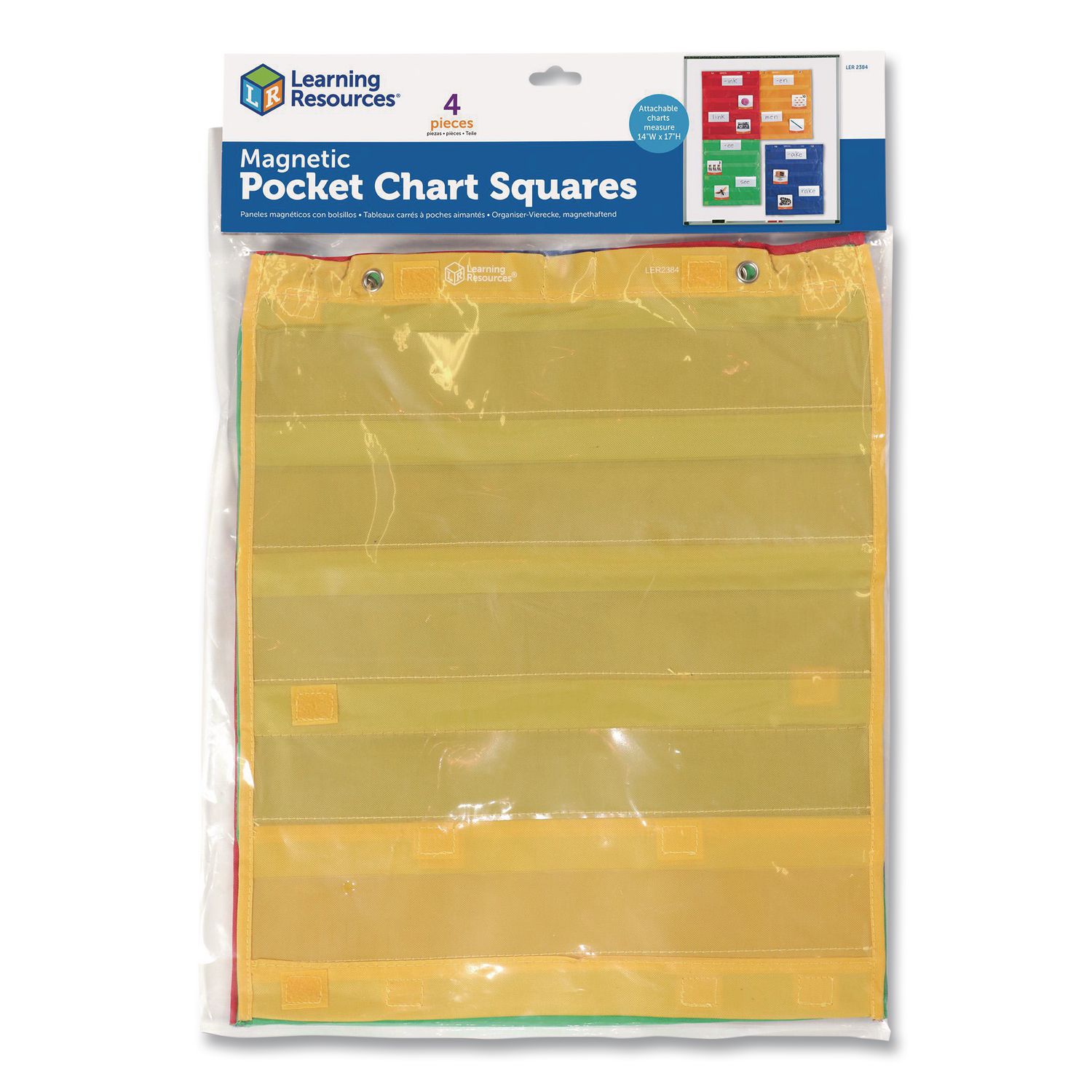 Magnetic Pocket Chart Squares, 7 Pockets, 14" w  x 17" h, Assorted Colors, Set of 4