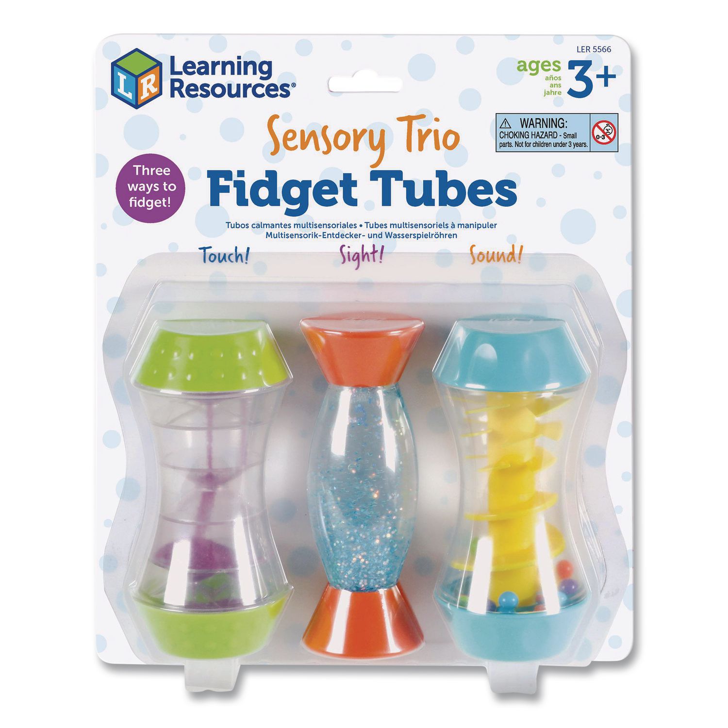 Sensory Trio Fidget Tubes, Ages 3 and Up, Assorted Colors, 3 Pieces