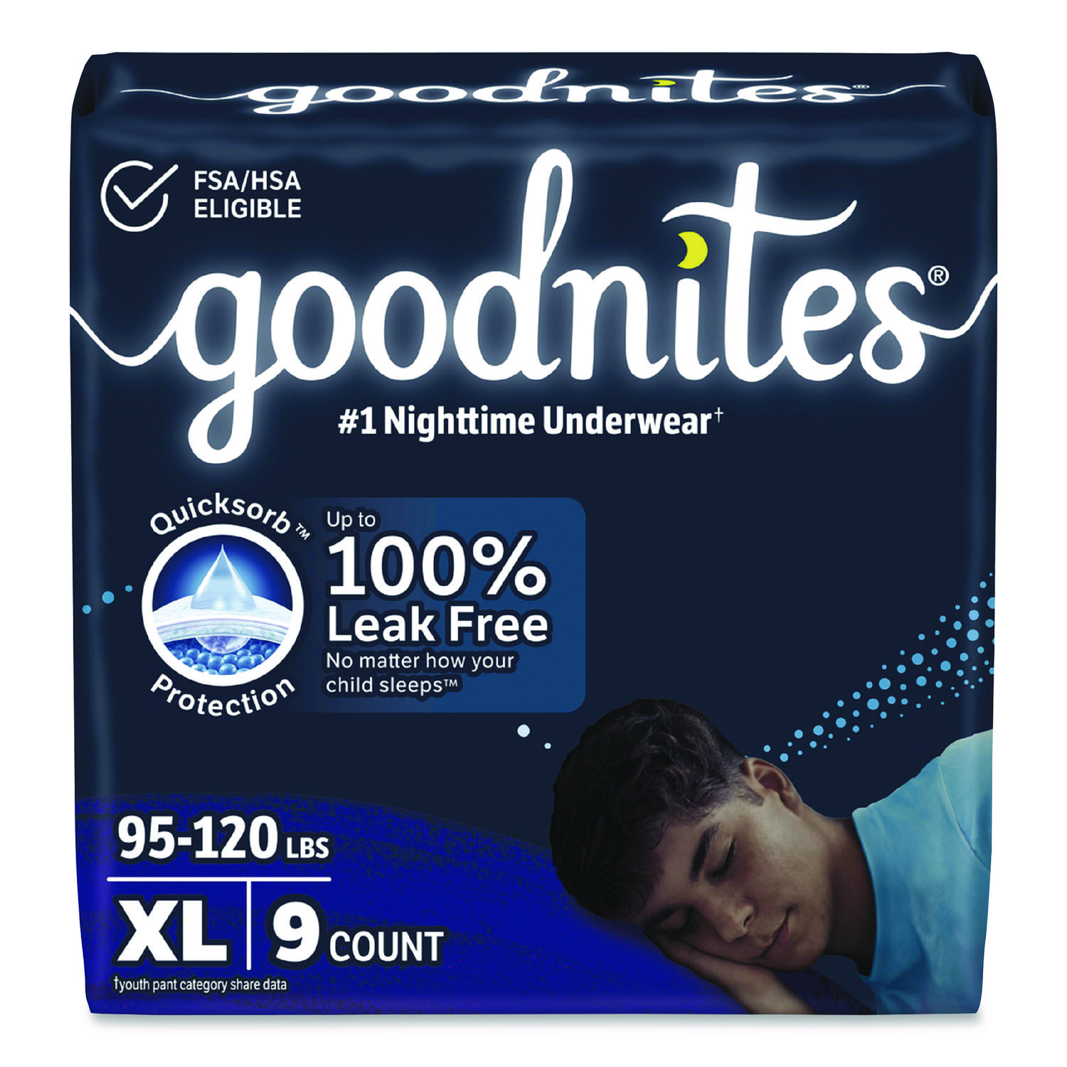 Nighttime Bedwetting Underwear for Boys, Size X-Large, 95 lbs to 140+ lbs, White, 9/Pack, 4 Packs/Carton