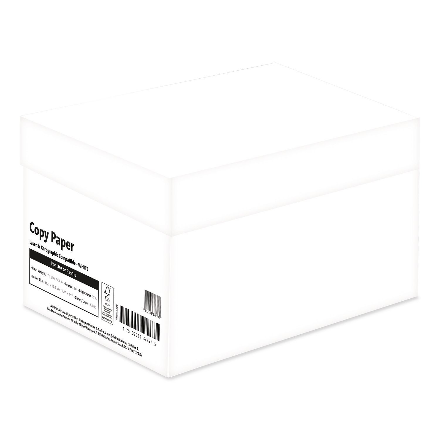 Office Paper, 92 Bright, 20 lb Bond, 8.5 x 11, White, 500 Sheets/Ream,10 Reams/Carton, 40 Cartons/Pallet, 21 PLT/Truckload
