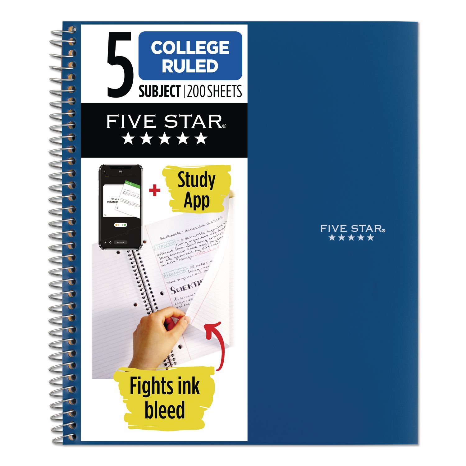 Wirebound Notebook, 5-Subject, Medium/College Rule, Randomly Assorted Cover Color, (200) 11 x 8.5 Sheets