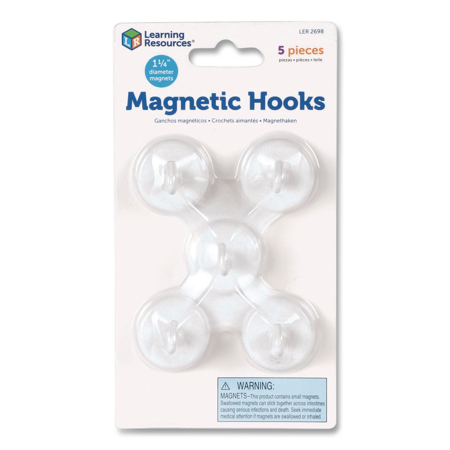 Magnetic Hooks, Small, 1.25" Diameter, White, 5 Pieces
