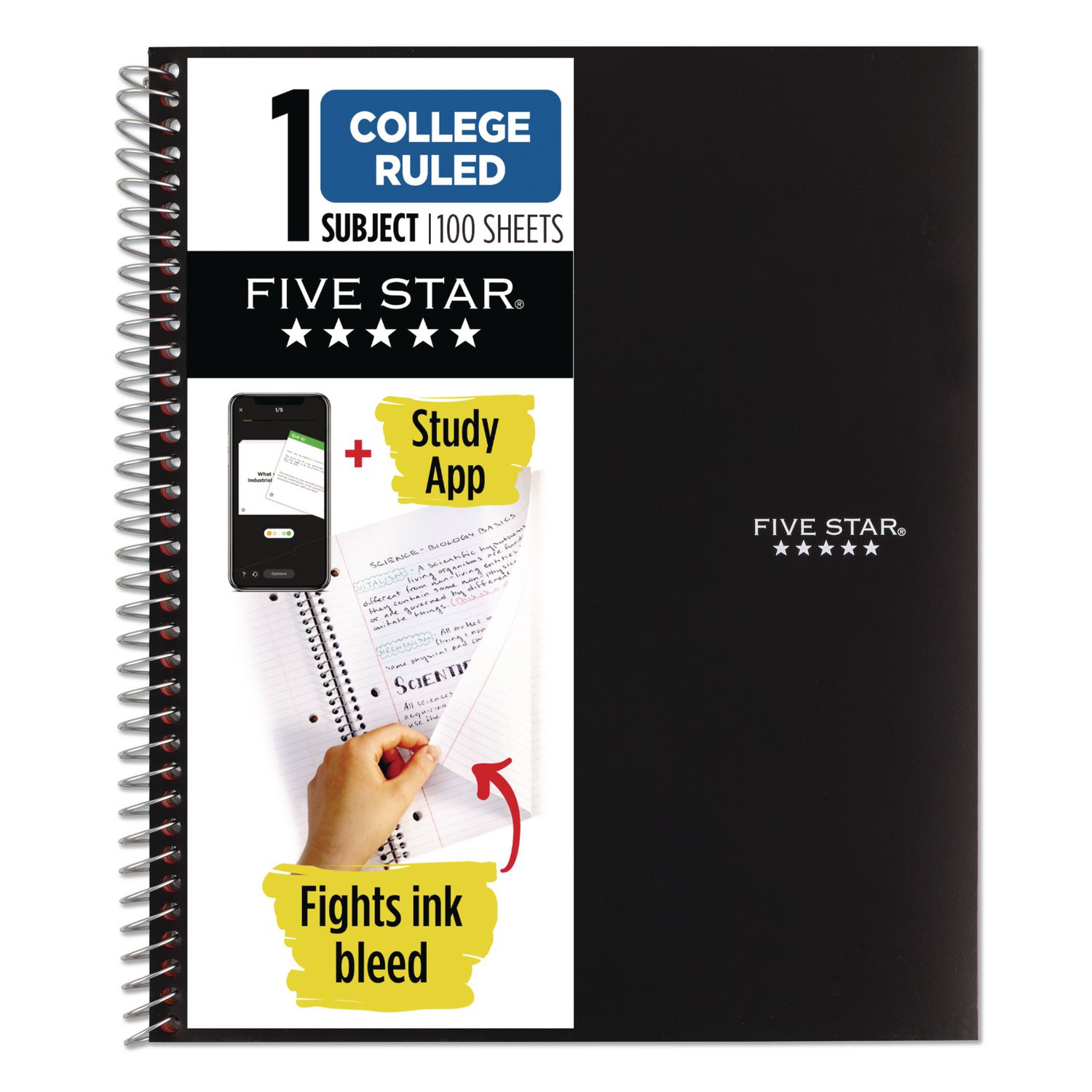 Wirebound Notebook, 1-Subject, Medium/College Rule, Black Cover, (100) 11 x 8.5 Sheets