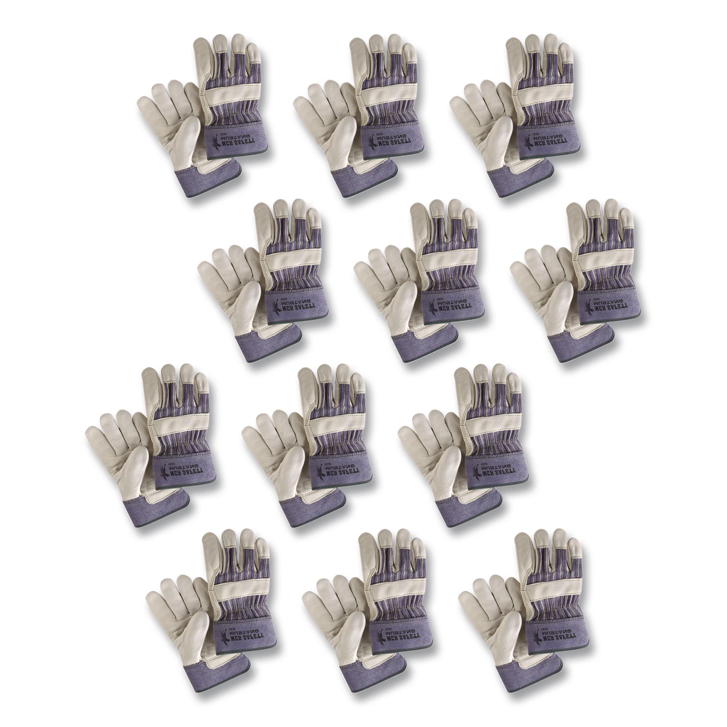 Mustang Leather Palm Gloves, Gunn Cut, Wing Thumb, Large, Blue/Cream, 12 Pairs