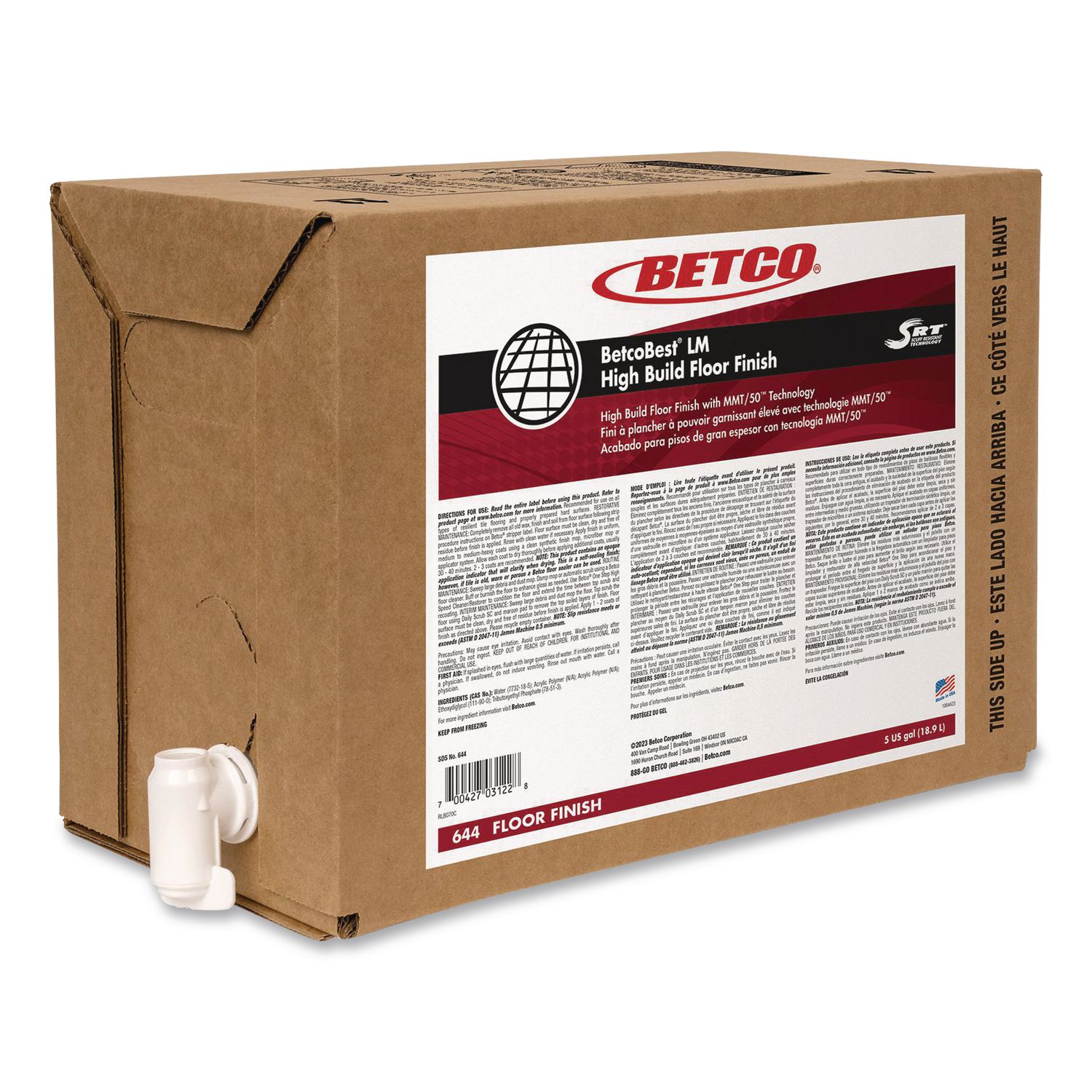 BetcoBest LM Floor Finish with SRT, 5 gal Bag-in-Box