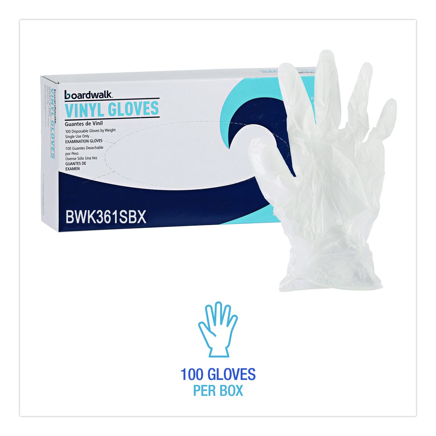 Exam Vinyl Gloves, Powder/Latex-Free, 3 3/5 mil, Clear, Small, 100