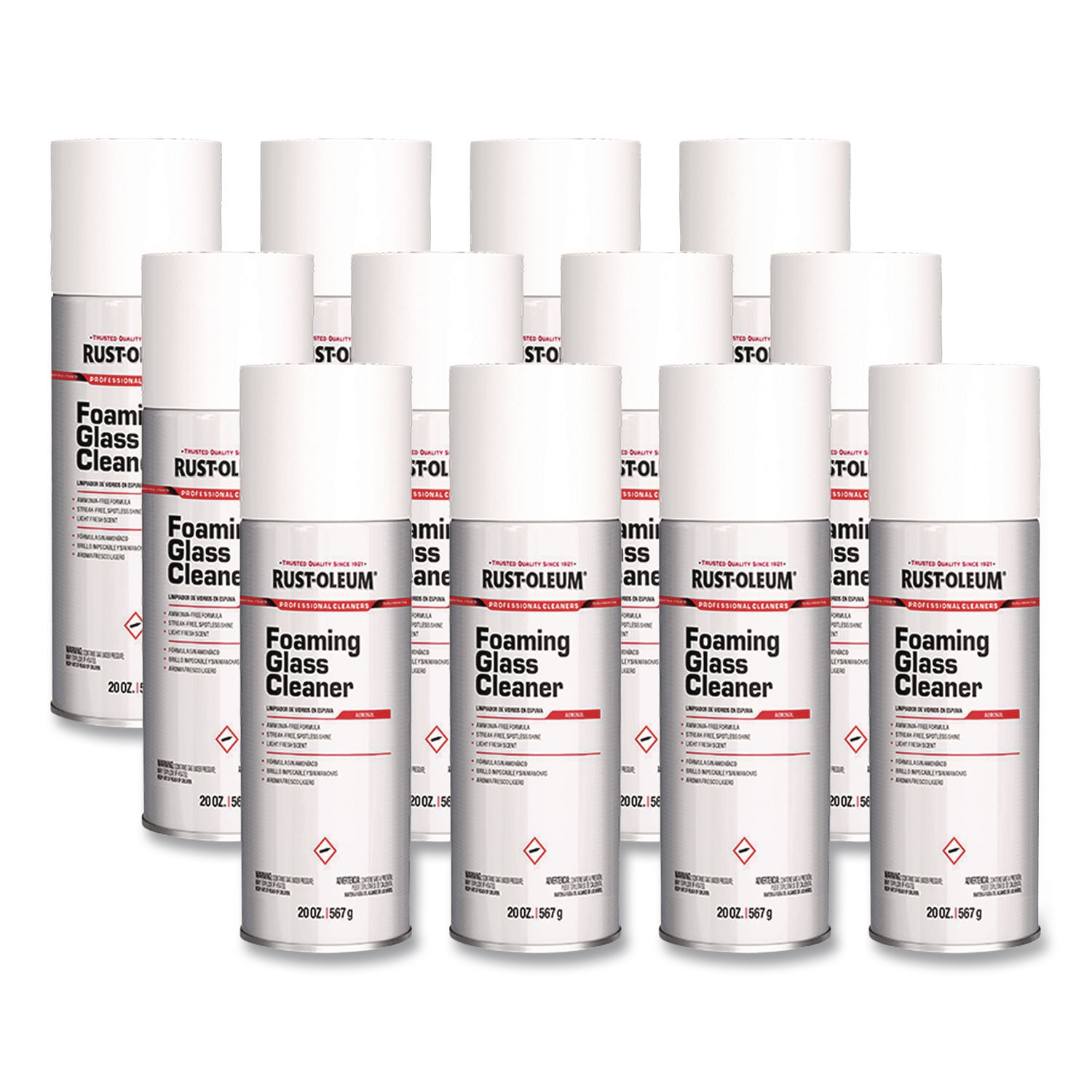 Professional Foaming Glass Cleaner Aerosol, 20 oz Aerosol Spray, 12/Carton