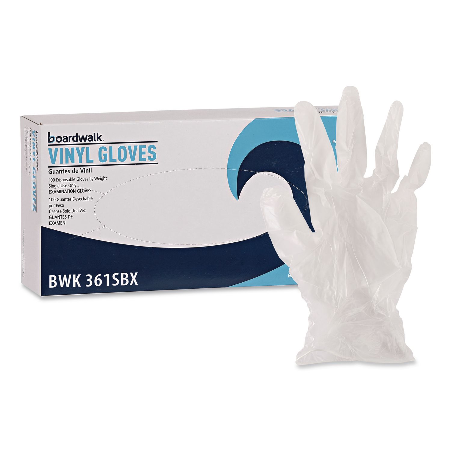 Exam Vinyl Gloves, Powder-Free, Large, 3.6 mil Thick, 9.5" Long, Clear, 100/Box