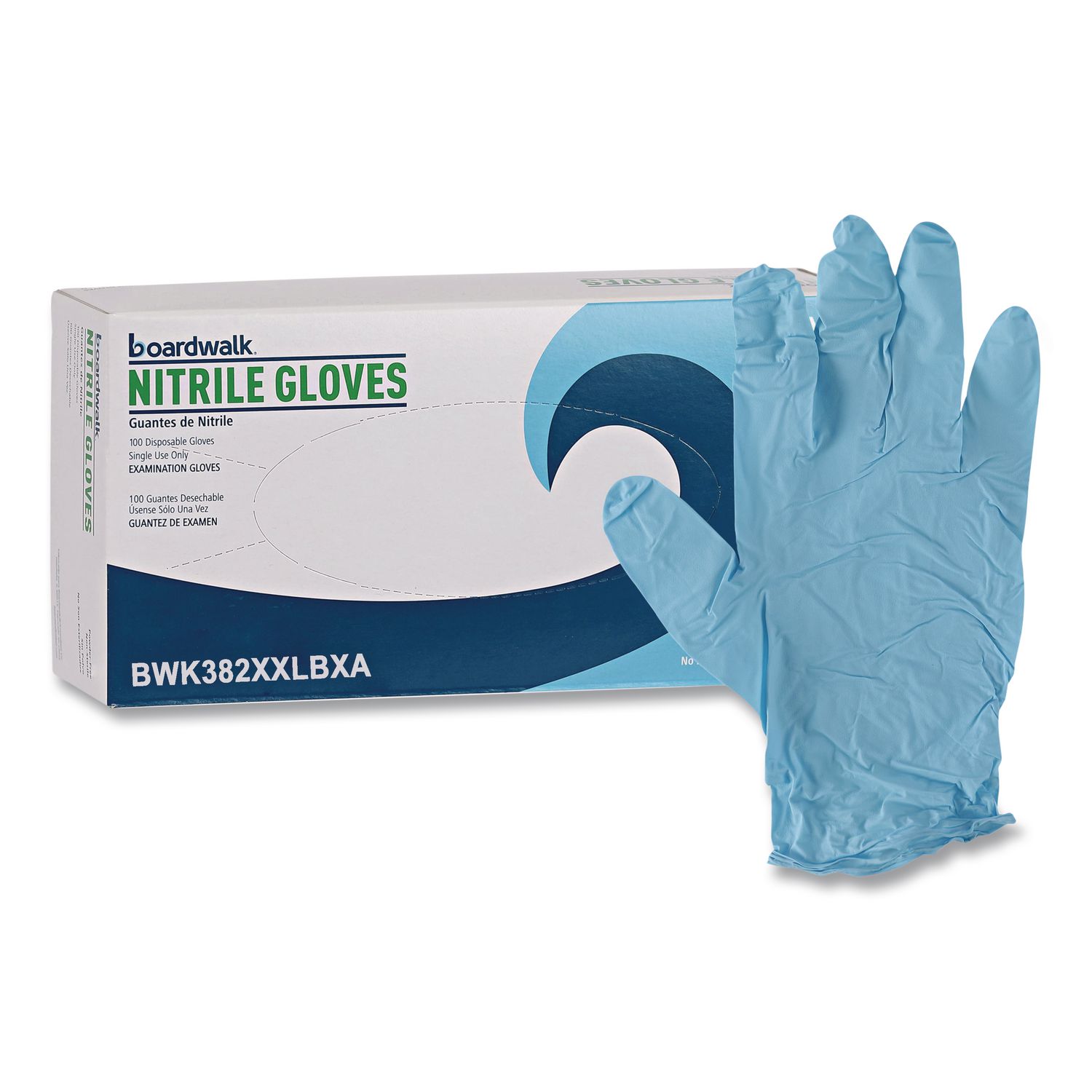 Disposable Examination Nitrile Gloves, Powder-Free, XX-Large, 5 mil Thick, 9.5" Long, Blue, 100/Box