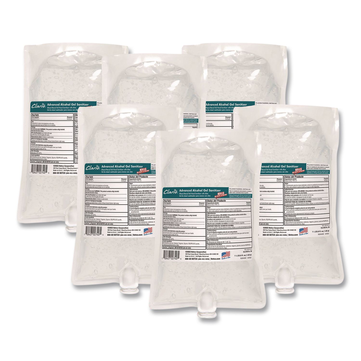 Advanced Gel Hand Sanitizer, 1,000 mL Bag, Light and Fresh Scent, 6/Carton