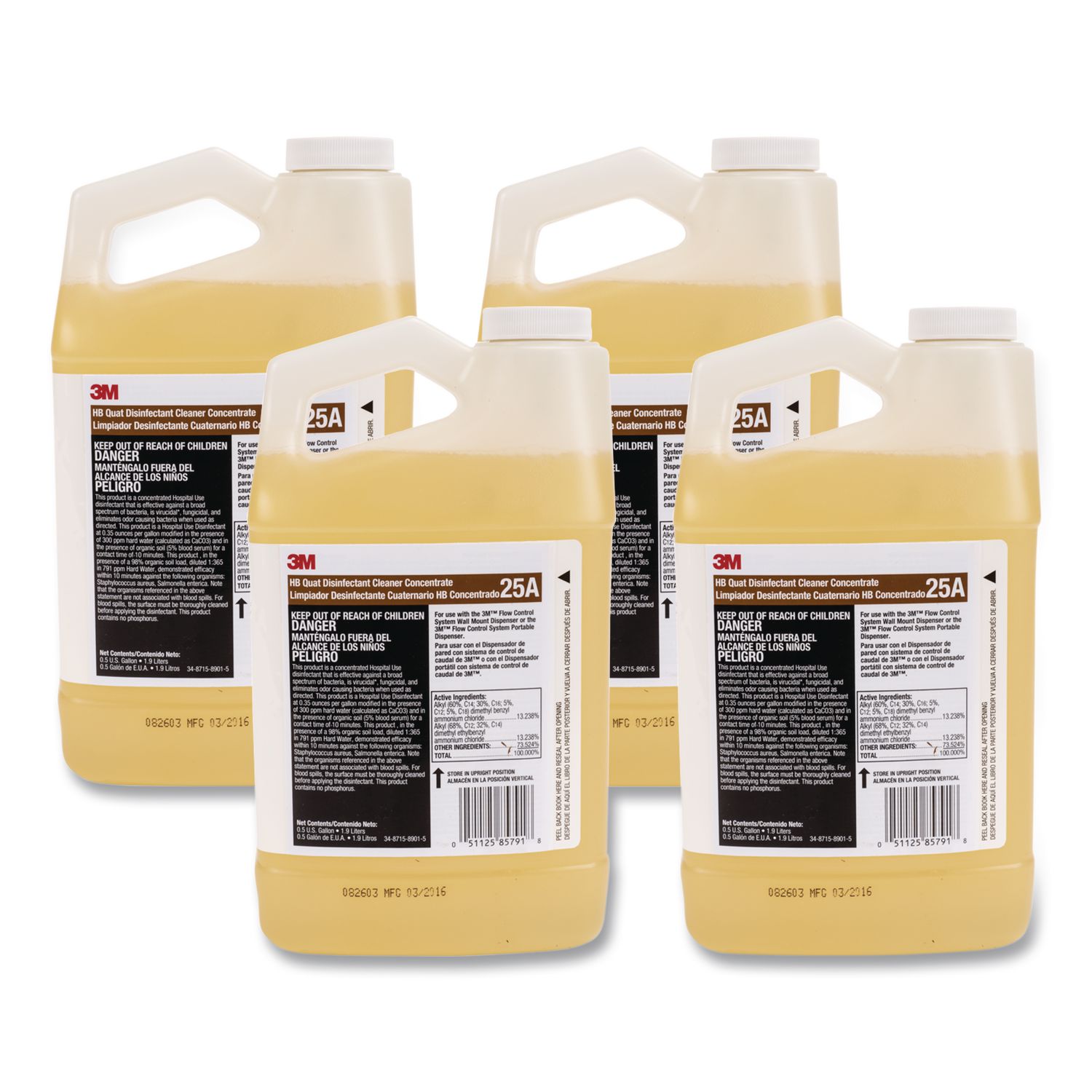 HB Quat Disinfectant Cleaner Concentrate, Unscented, For Flow Control System and Twist 'n Fill System, 1 gal Bottle