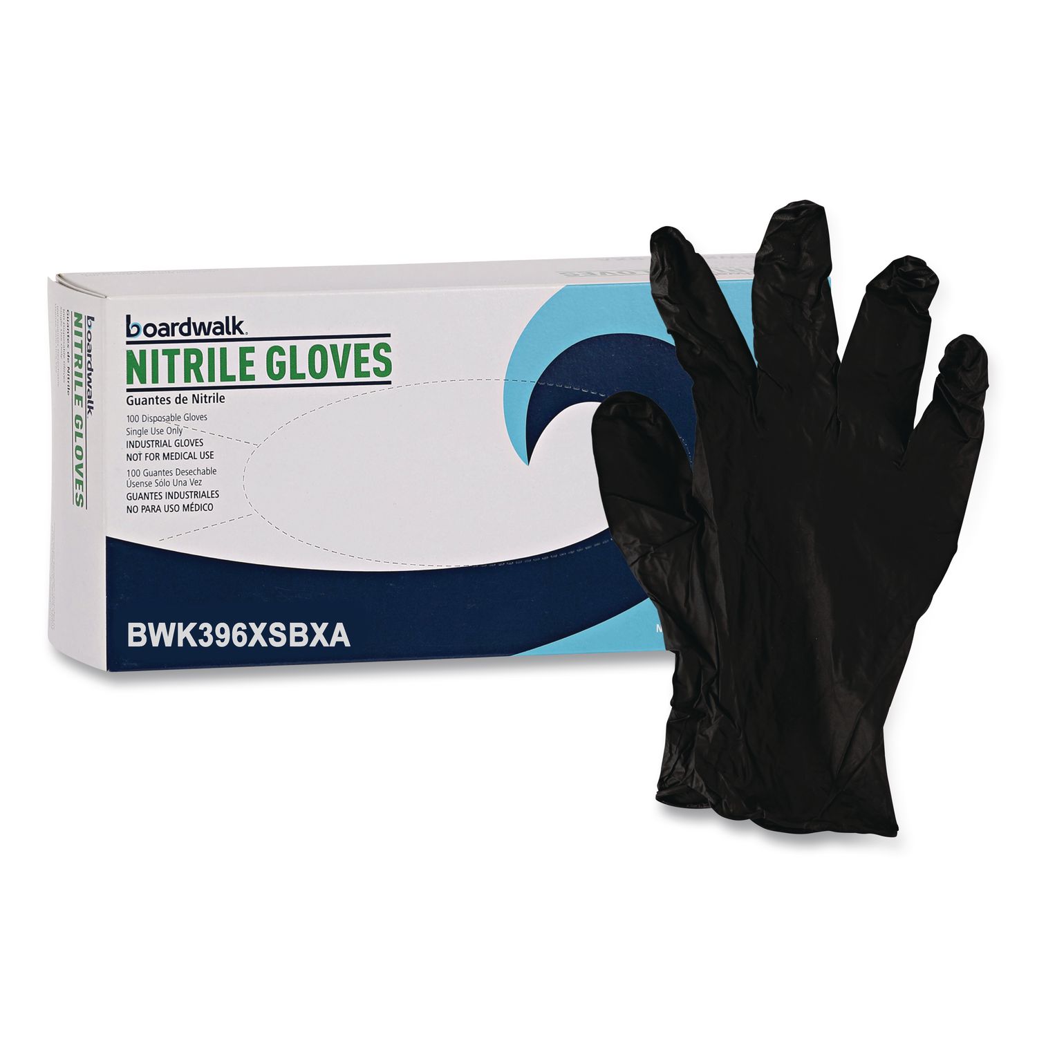396 Series Disposable General-Purpose Nitrile Gloves, Powder-Free, X-Small, 4.4 mil Thick, 9.5" Long, Black, 100/Box