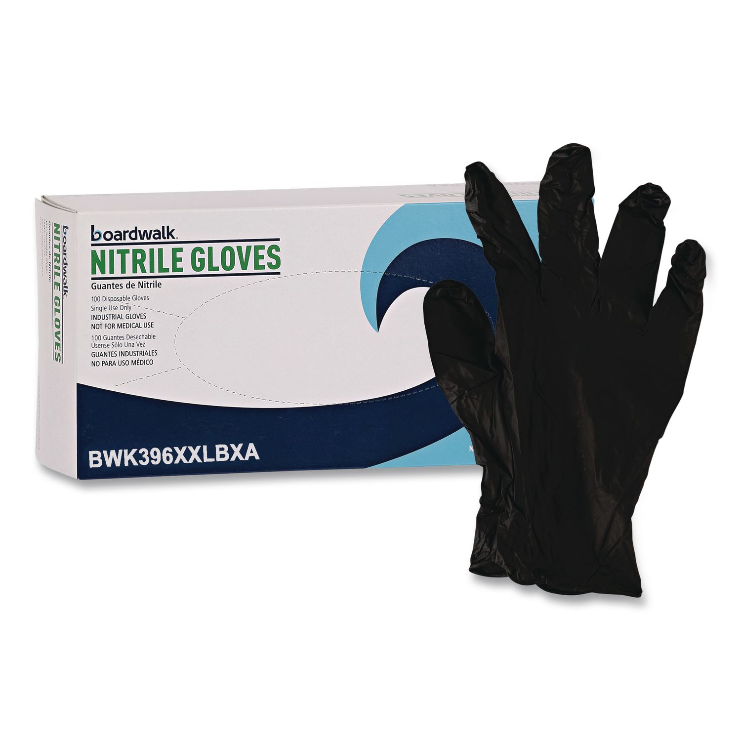 396 Series Disposable General-Purpose Nitrile Gloves, Powder-Free, XX-Large, 4.4 mil Thick, 9.5" Long, Black, 100/Box