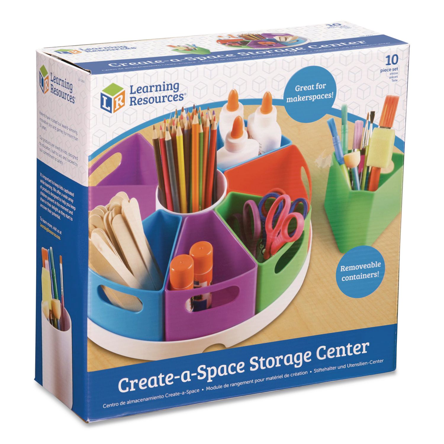 Create-a Space Storage Center, 9 Compartments 12" dia x 4"h, Assorted Colors, Plastic