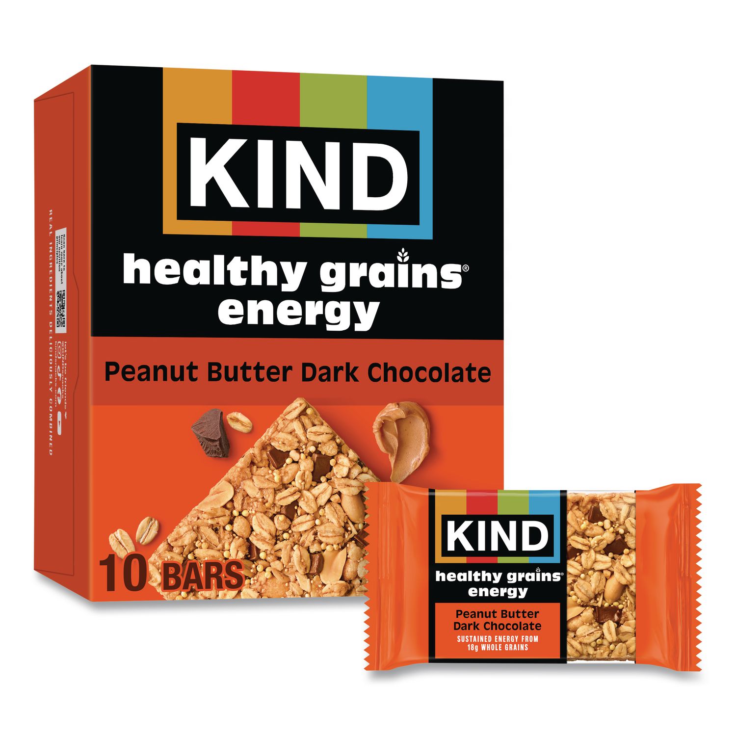 Healthy Grains Energy Peanut Butter Dark Chocolate Bars, 1.4 oz Bar, 10/Box