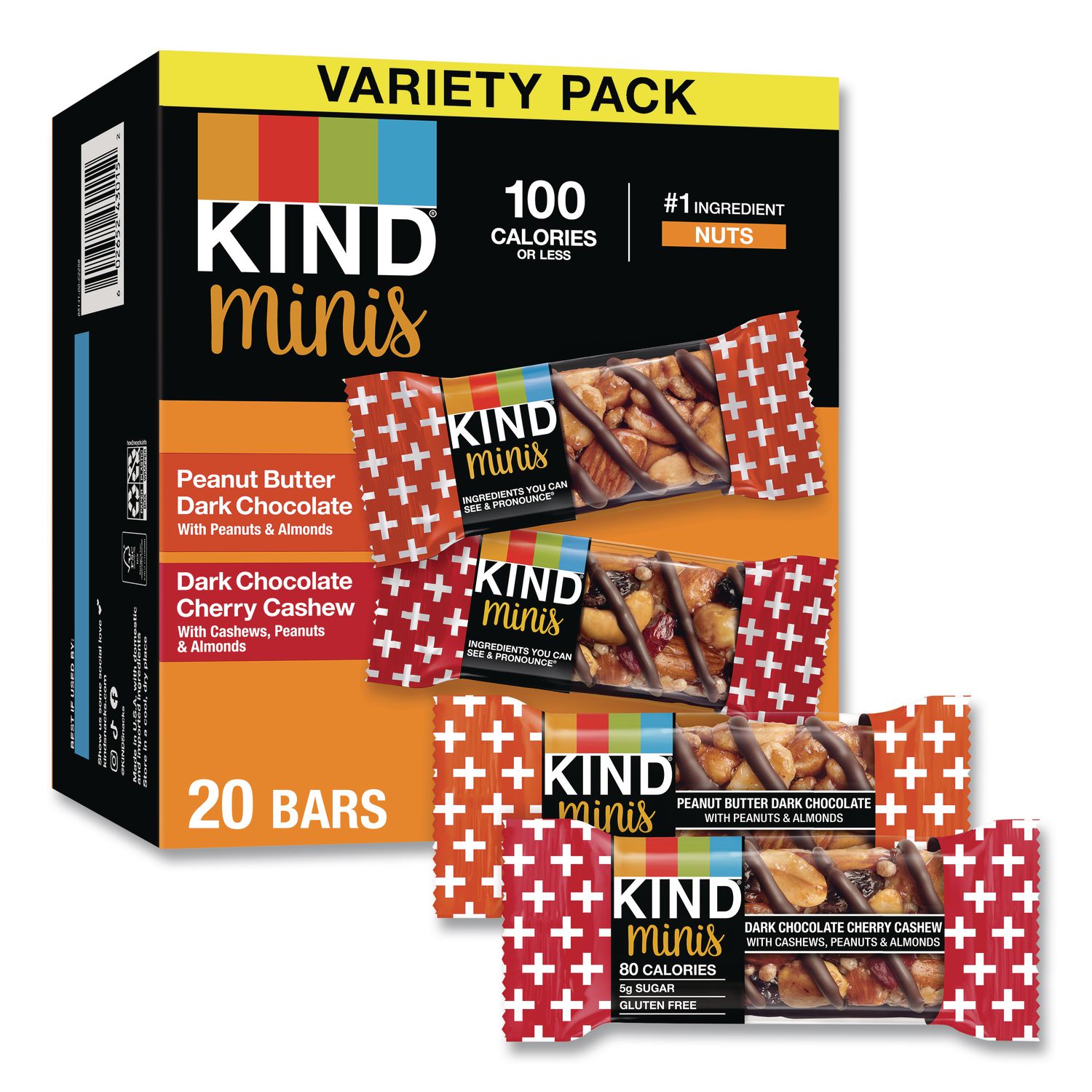 Minis Peanut Butter Dark Chocolate and Dark Chocolate Cherry Cashew Variety Pack, 0.74 oz Bar, 20/Box