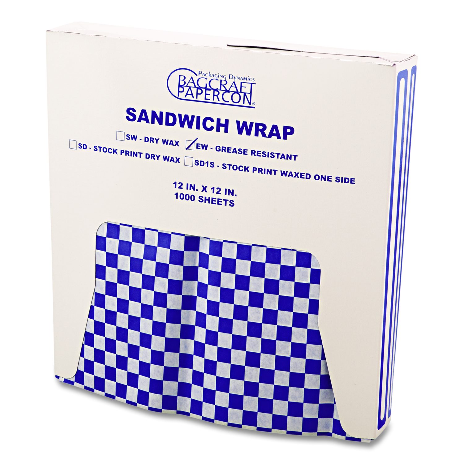 Bagcraft Grease-Resistant Paper Wraps and Liners, 12 x 12, Blue Check ...