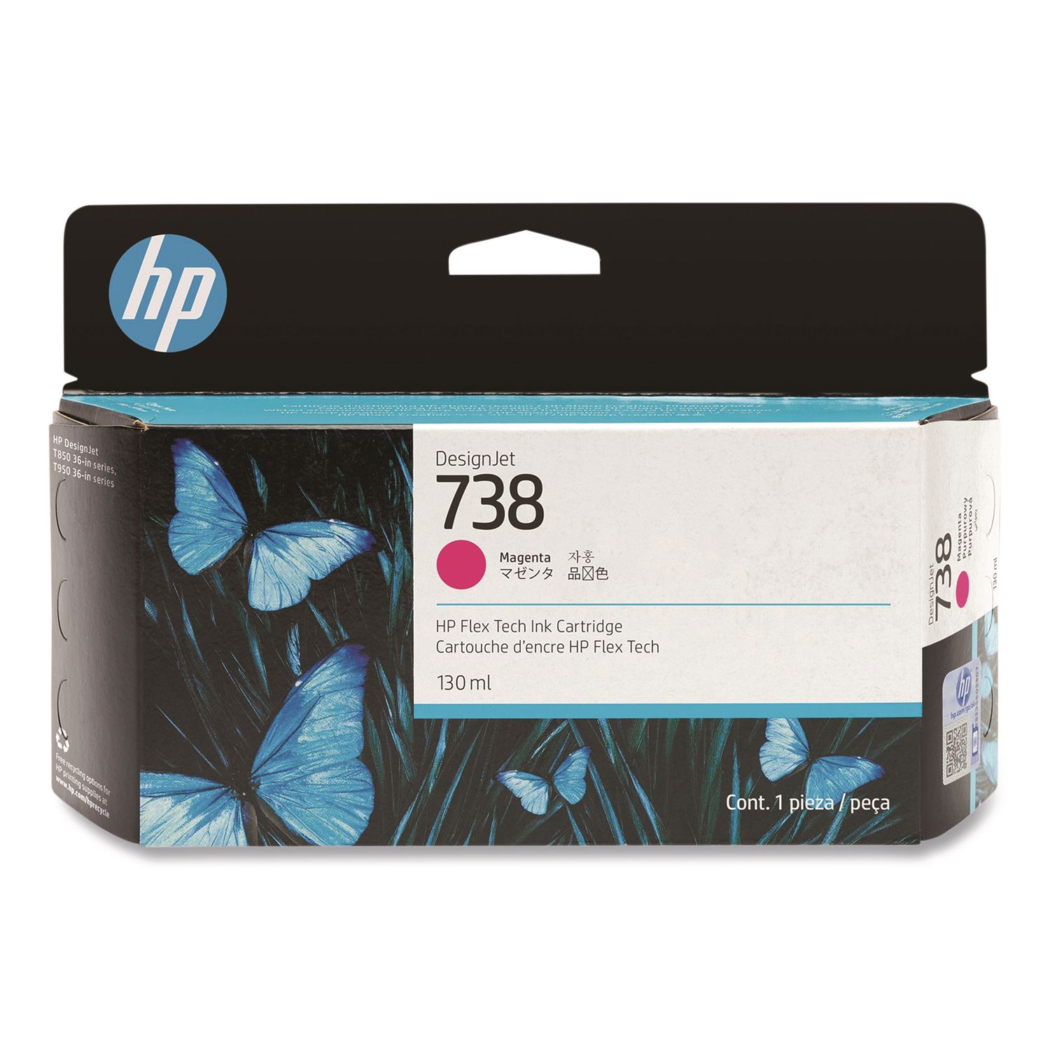 HP 738 (498N6ACT) Magenta Original DesignJet Ink Cartridge, 20/Carton