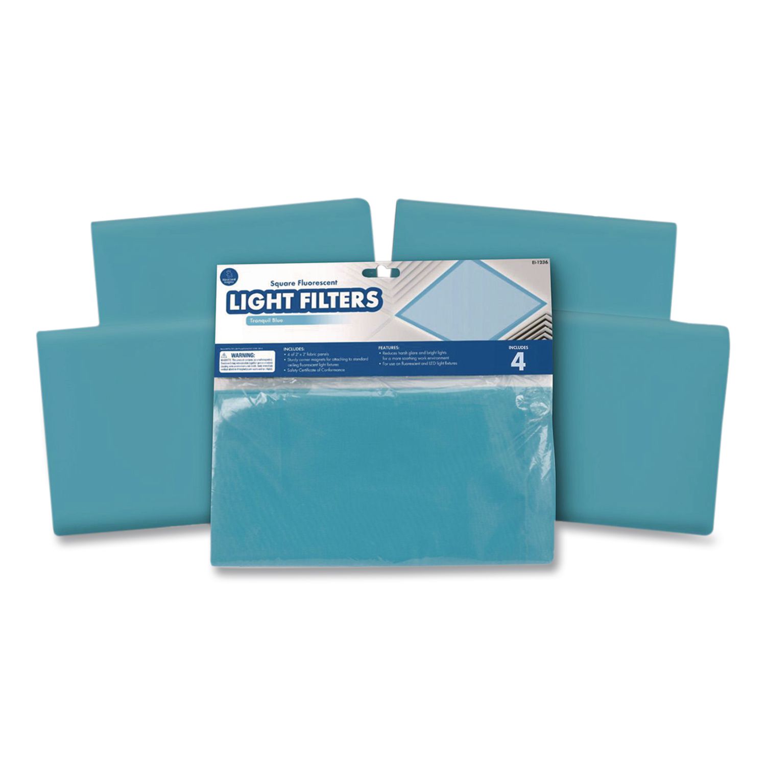 Fluorescent Light Filter Covers, Square, 2 ft x 2 ft, Tranquil Blue, 4 Covers