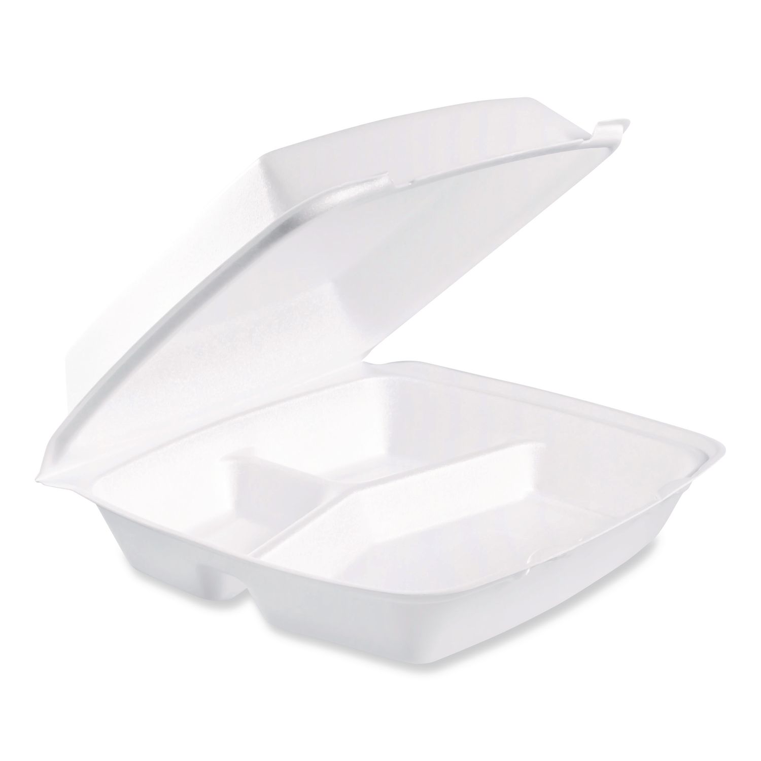 Foam Hinged Lid Containers, 3 Compartments, 9.5 x 10.26 x 3.4, White, 200/Carton