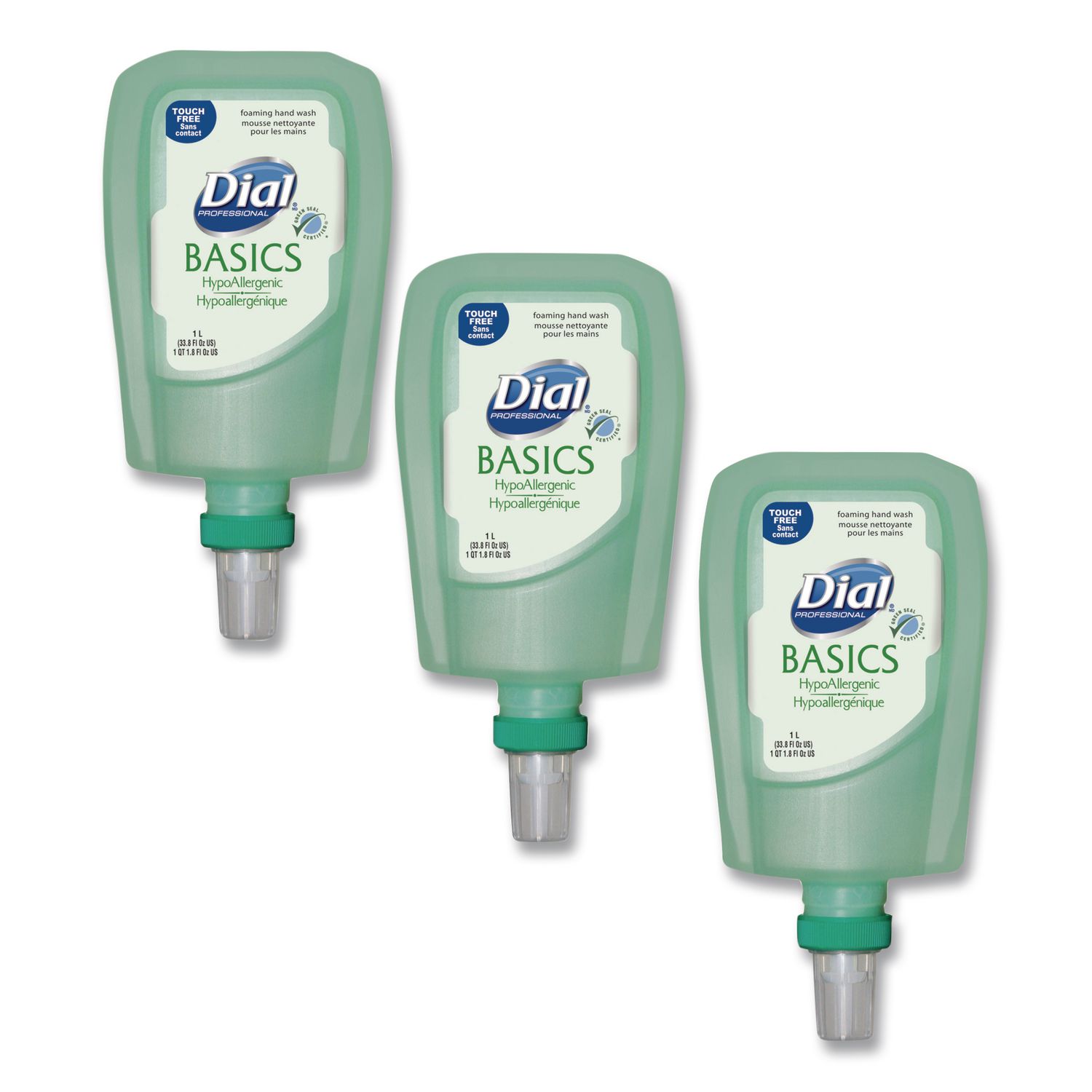 Basics Hypoallergenic Foaming Hand Wash Refill for FIT Touch Free Dispenser, Honeysuckle Scent, 1 L, 3/Carton