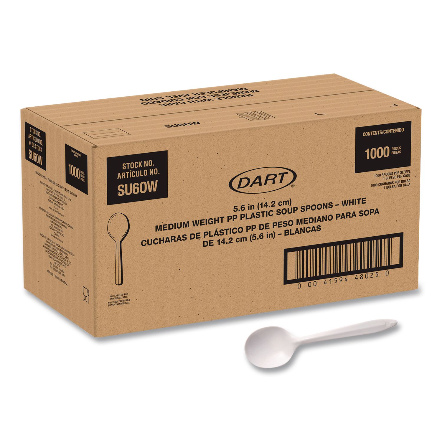 Style Setter Medium Weight Polypropylene Cutlery, Soup Spoon, Plastic, White, 1,000/Carton
