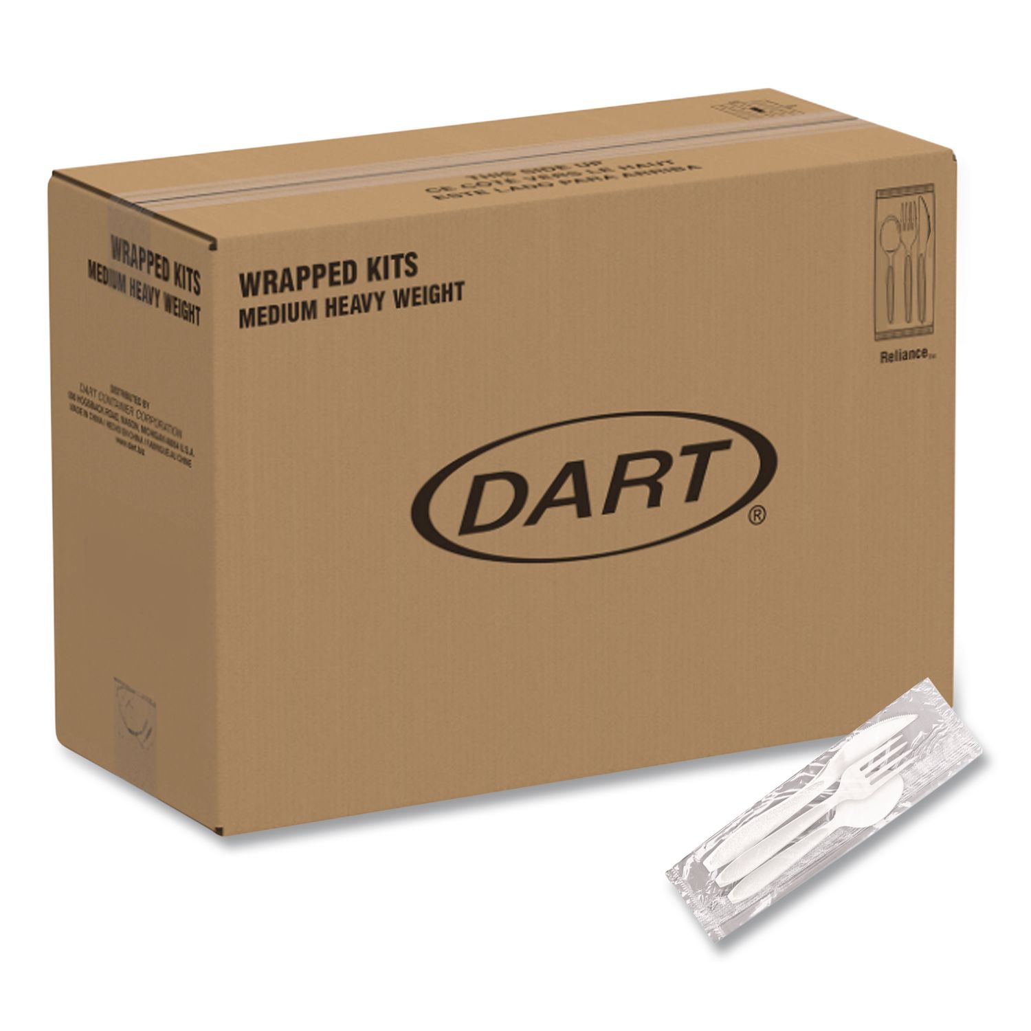 Reliance Mediumweight Cutlery Kit, Fork/Knife/Spoon, Plastic, White, 500/Carton