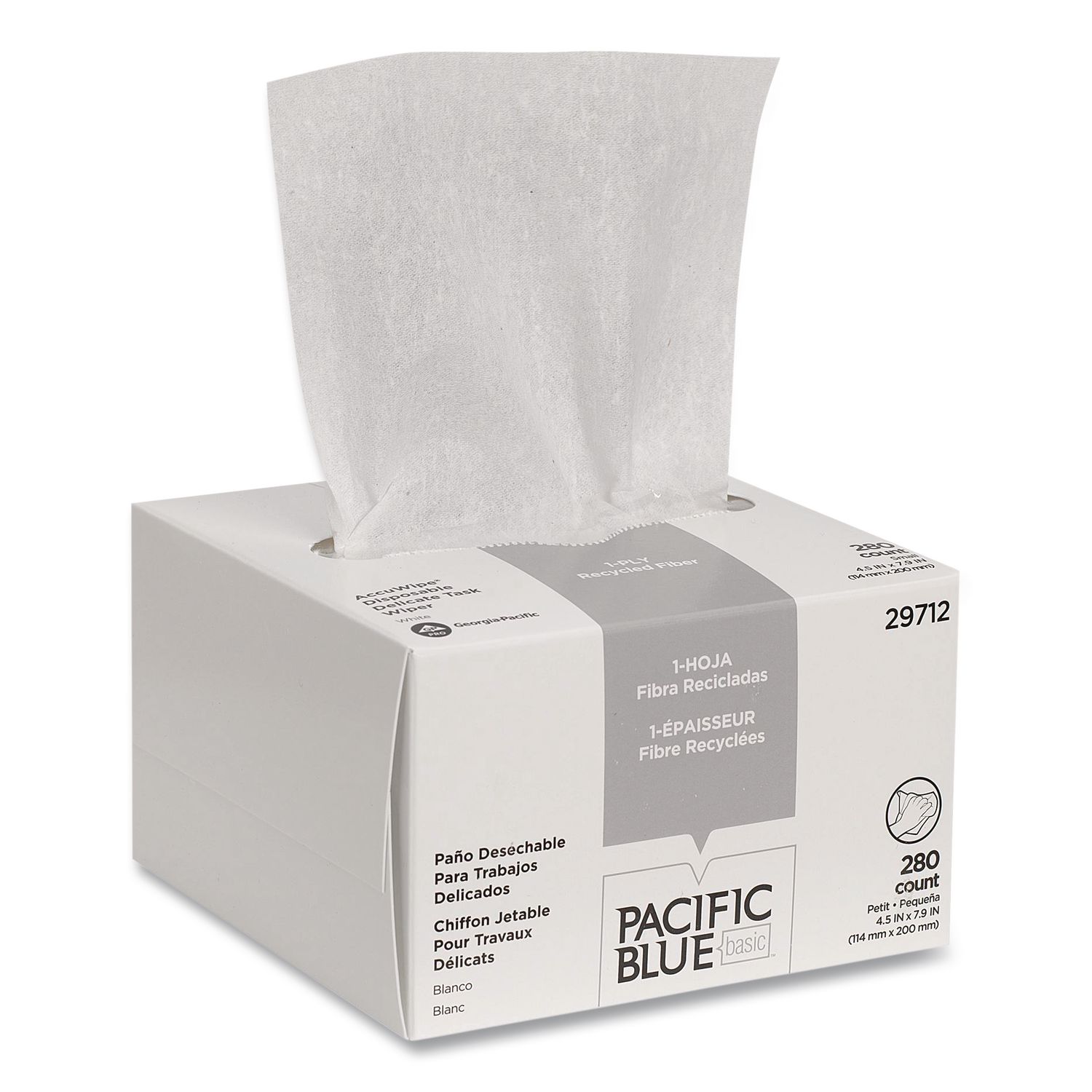 AccuWipe Recycled One-Ply Delicate Task Wipers, 1-Ply, 4.5 x 8.25, Unscented, White, 280/Box