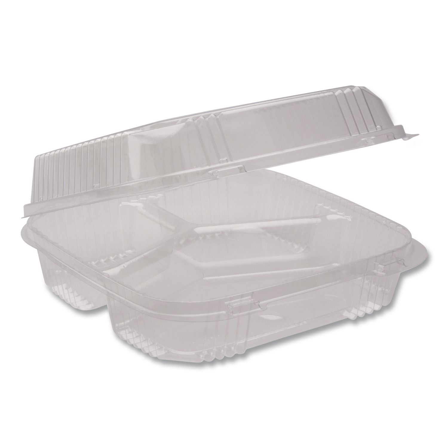 ClearView SmartLock Hinged Lid Container, 3 Compartments, 5 oz/14 oz, 8.2 x 8.3 x 2,9, Clear, Plastic, 200/Carton