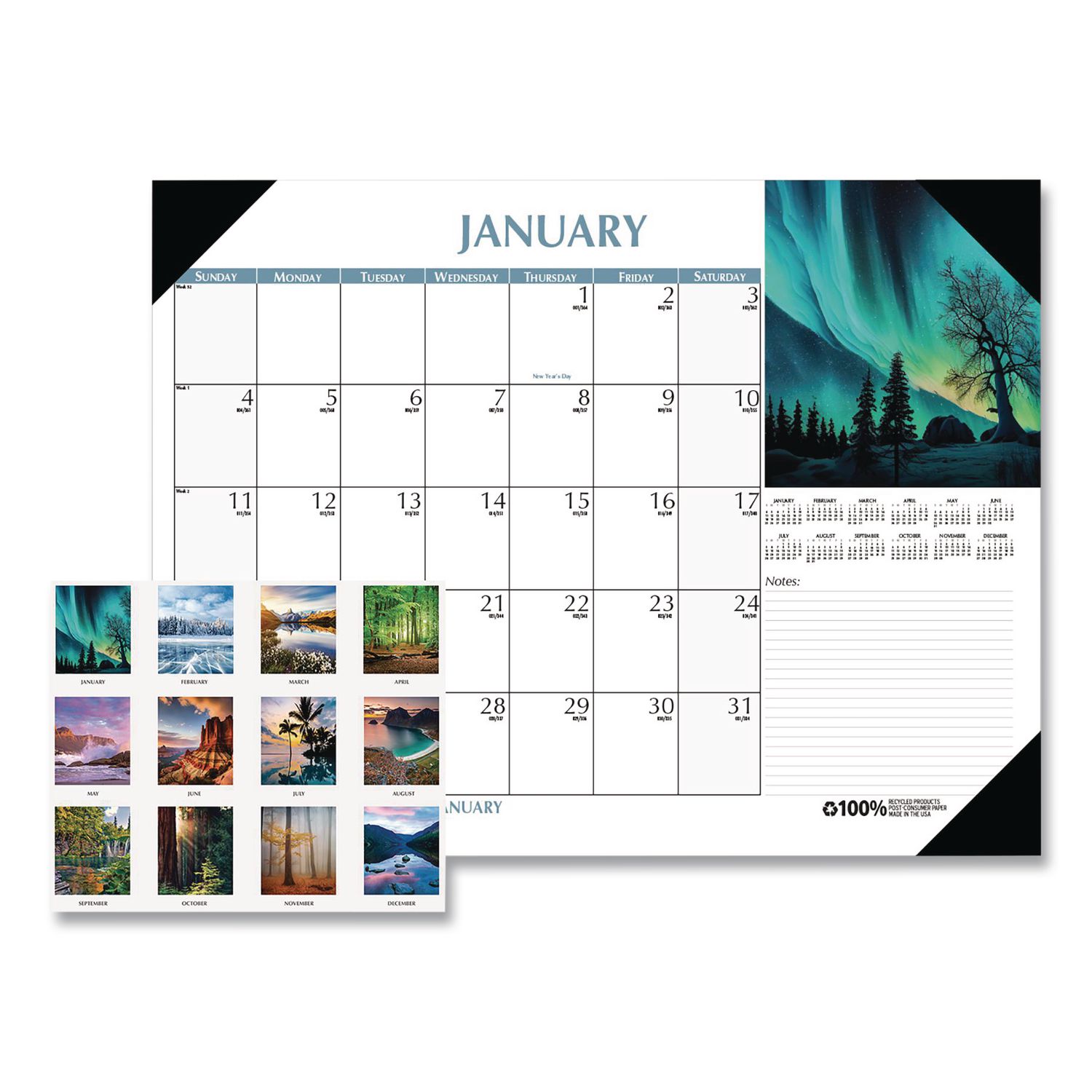 Earthscapes Scenic Desk Pad Calendar, Scenic Photos, 18.5 x 13, White Sheets, Black Binding/Corners,12-Month (Jan-Dec): 2026
