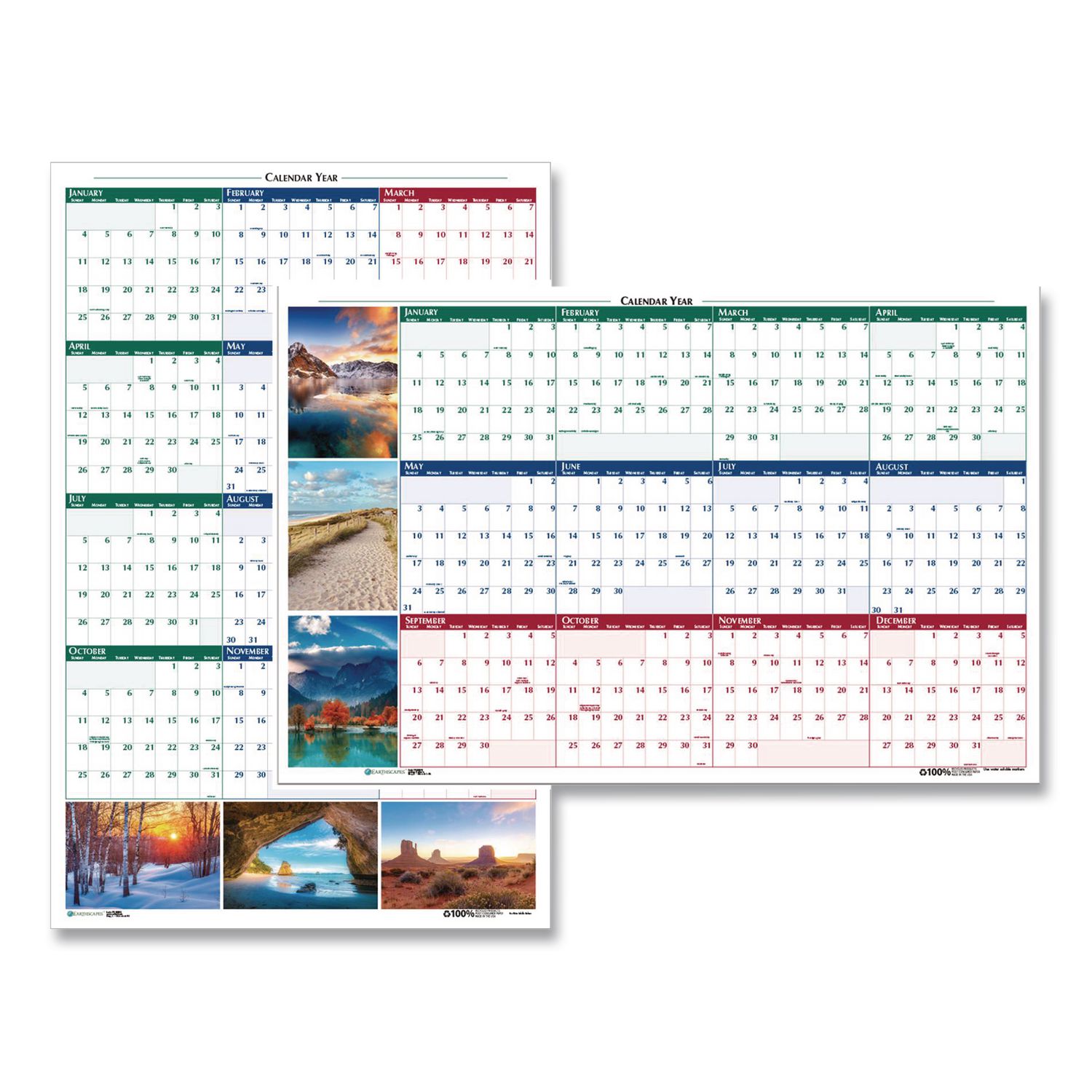 Earthscapes Recycled Reversible/Erasable Yearly Wall Calendar, Nature Photos, 24 x 37, White Sheets, 12-Month (Jan-Dec): 2026