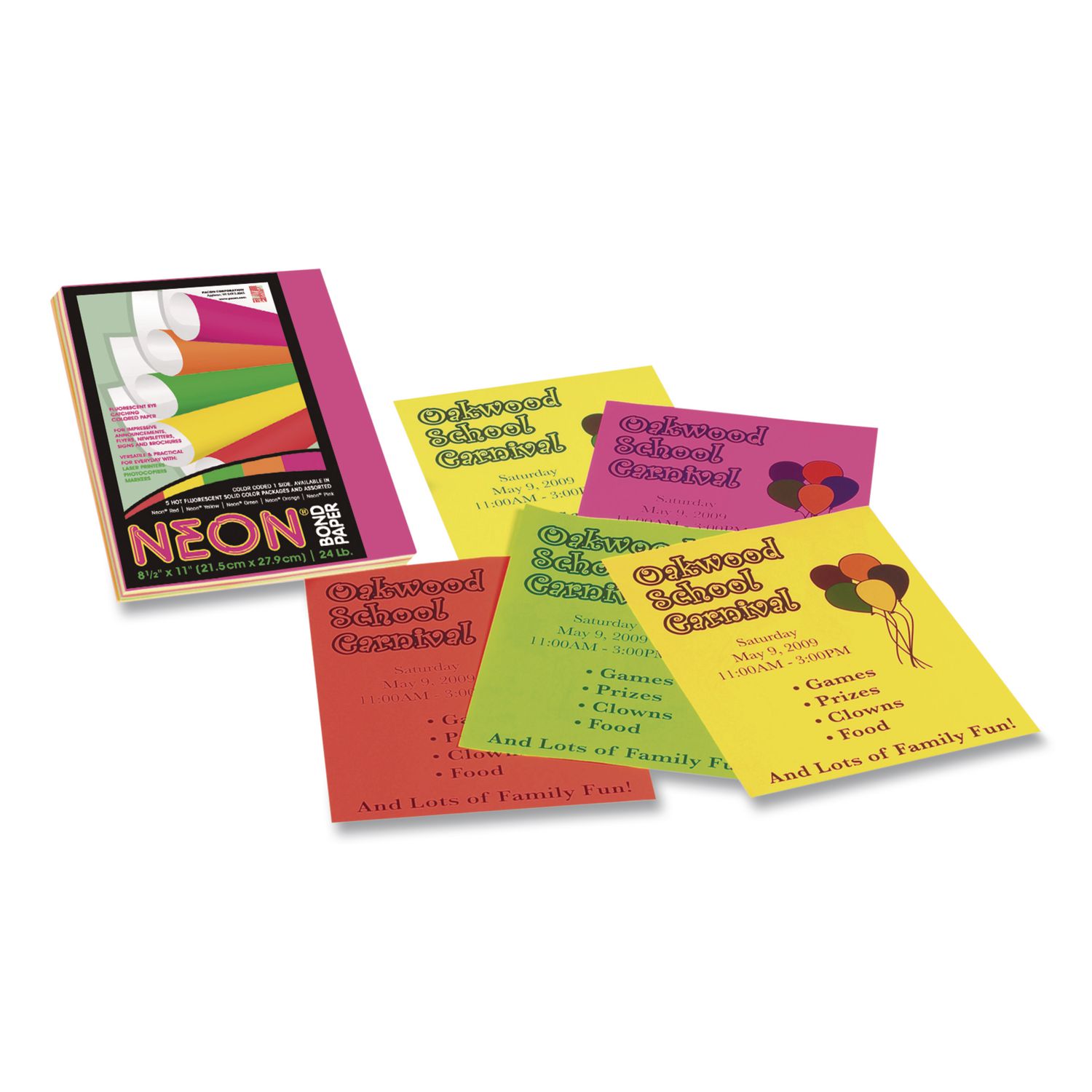 Array Colored Bond Paper, 24 lb Bond Weight, 8.5 x 11, Assorted Neon Colors, 100/Pack