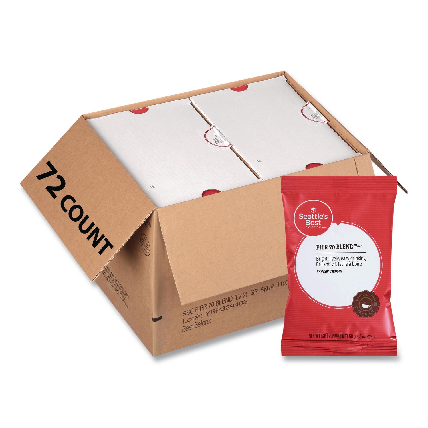 Premeasured Coffee Packs, Pier 70 Blend, 2.1 oz Packet, 72/Box