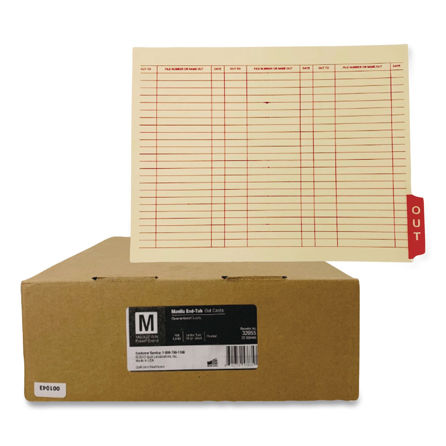 End Tab Out Cards, 12.25 x 9.5, Manila/Red, 100/Box