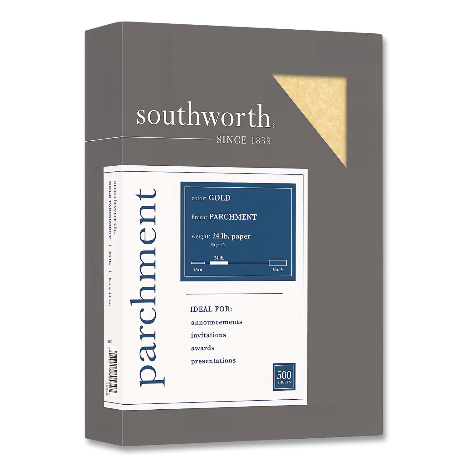 Parchment Specialty Paper, 24 lb Bond Weight, 8.5 x 11, Gold, 100/Pack